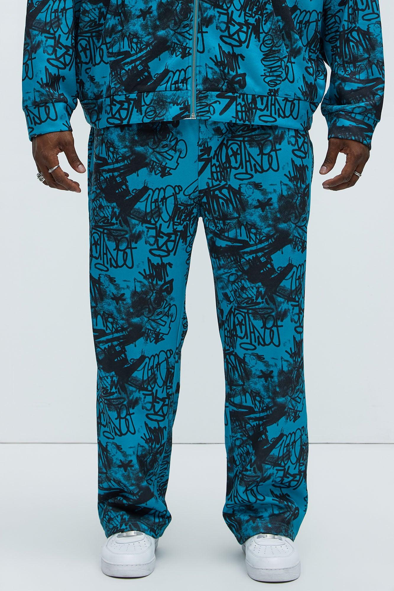 Vandal Straight Graffiti Sweatpants - Blue Product Image