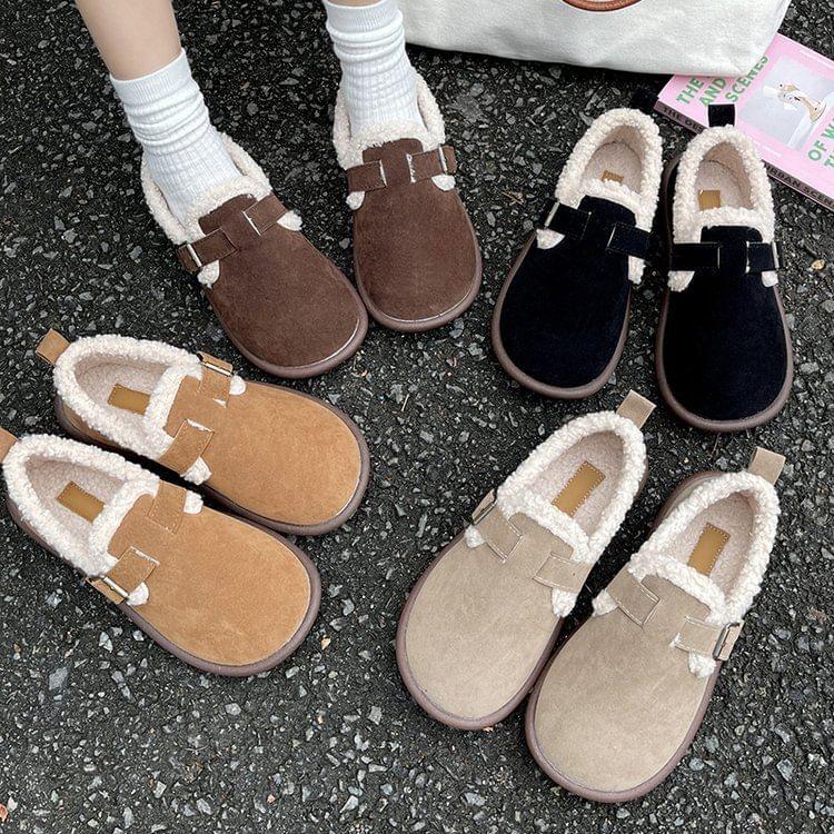 Buckled Fluffy Trim Slip-Ons Product Image