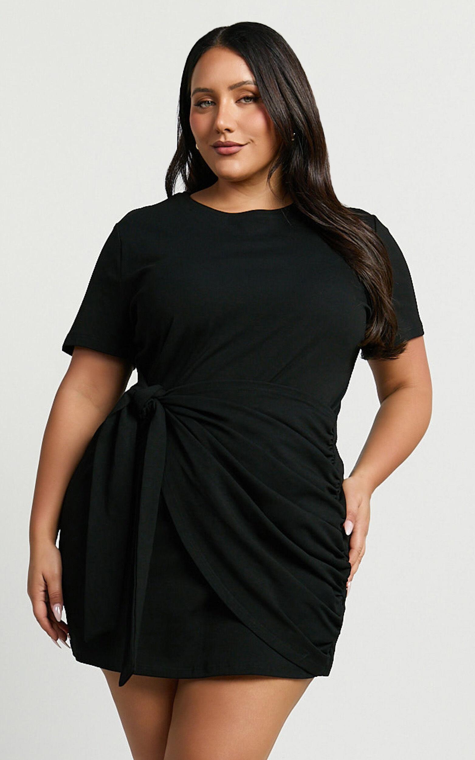 Candace Mini Dress - Faux Wrap Shift Dress in Black Product Image