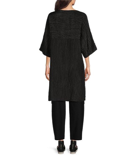 Eileen Fisher Textured Silk Jacquard Boat Neck 3/4 Sleeve Tunic Product Image