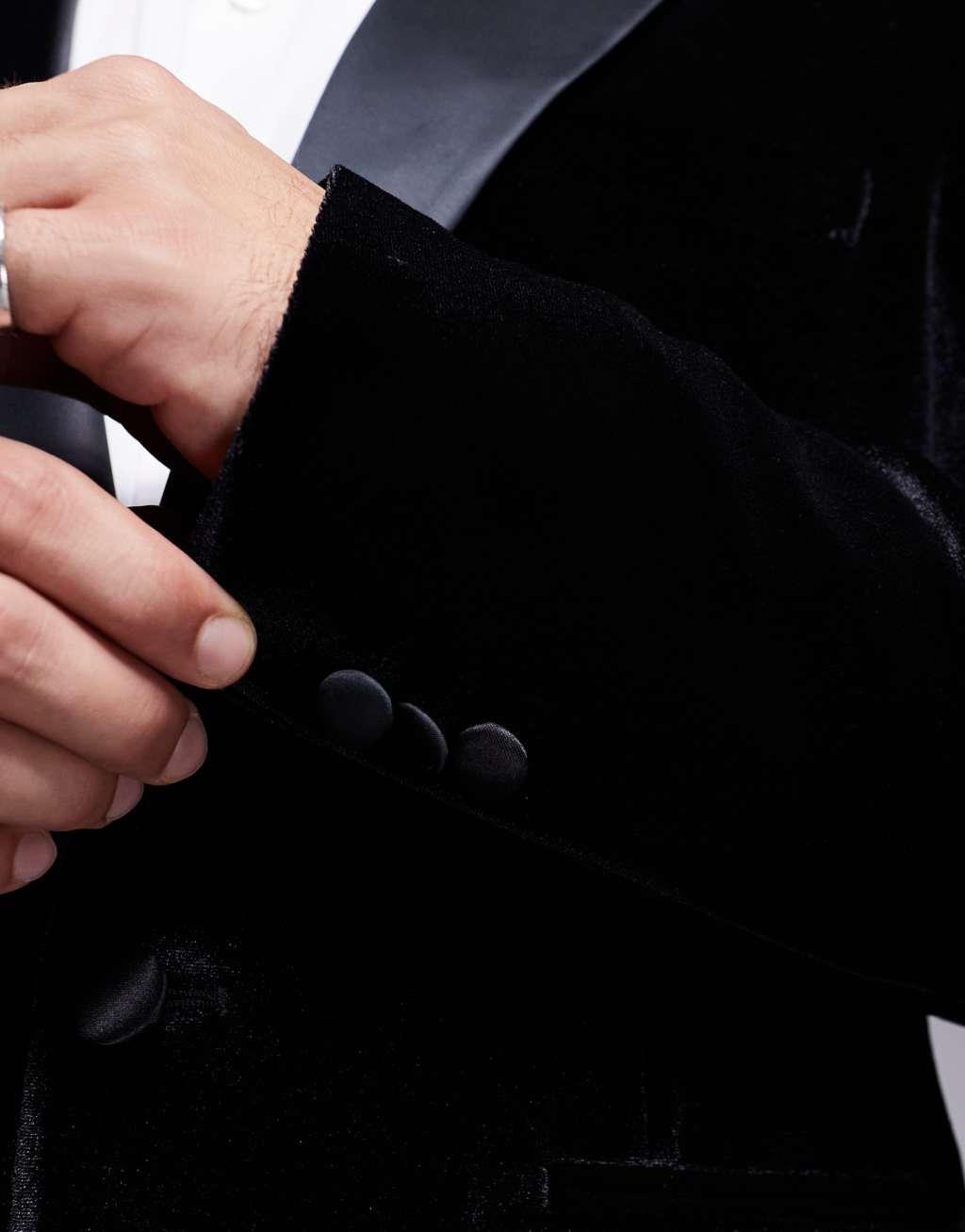 ASOS DESIGN slim velvet tuxedo blazer in black Product Image