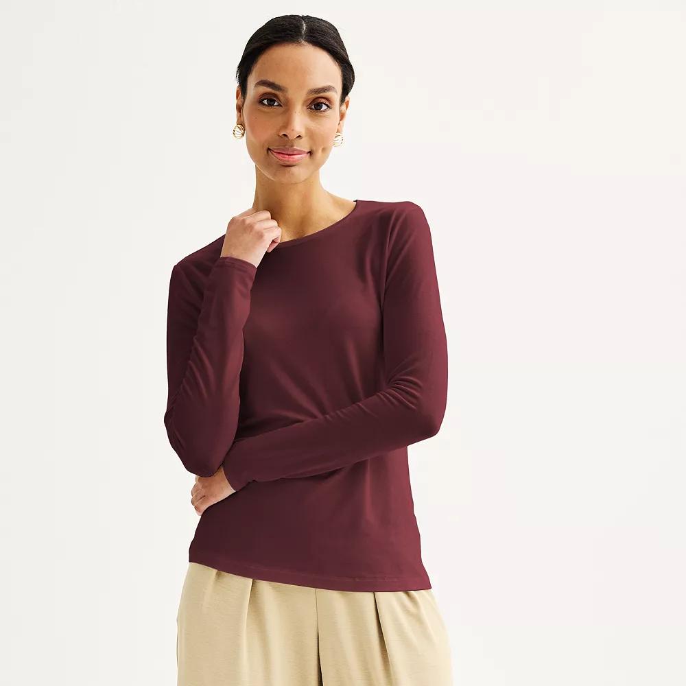Women's Nine West Essential Long Sleeve Crewneck Shirt,  Product Image