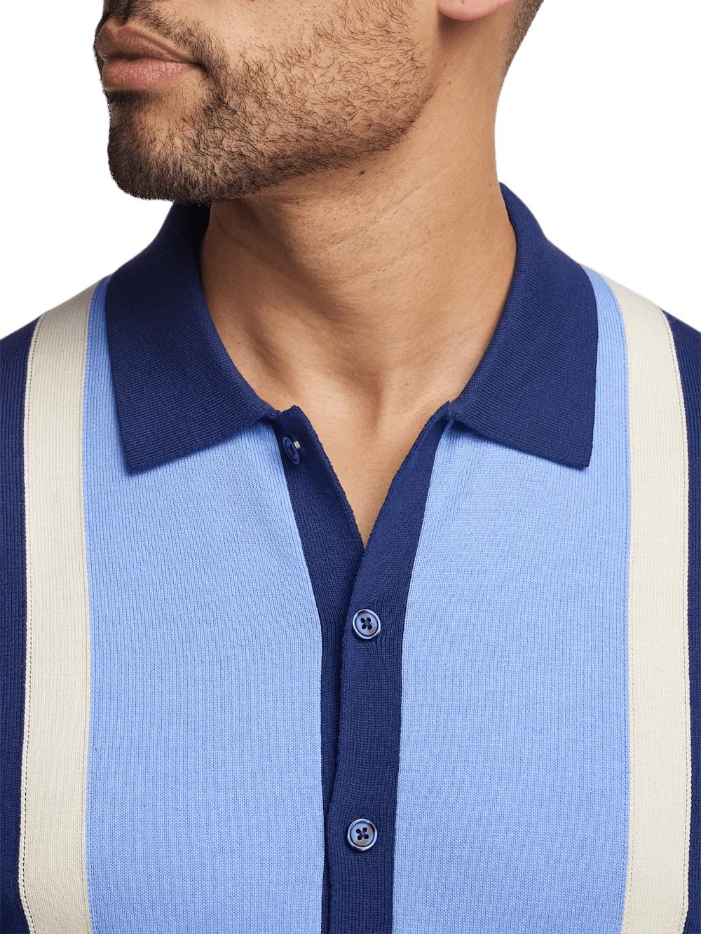 Cotton Button Front Polo - Navy Product Image