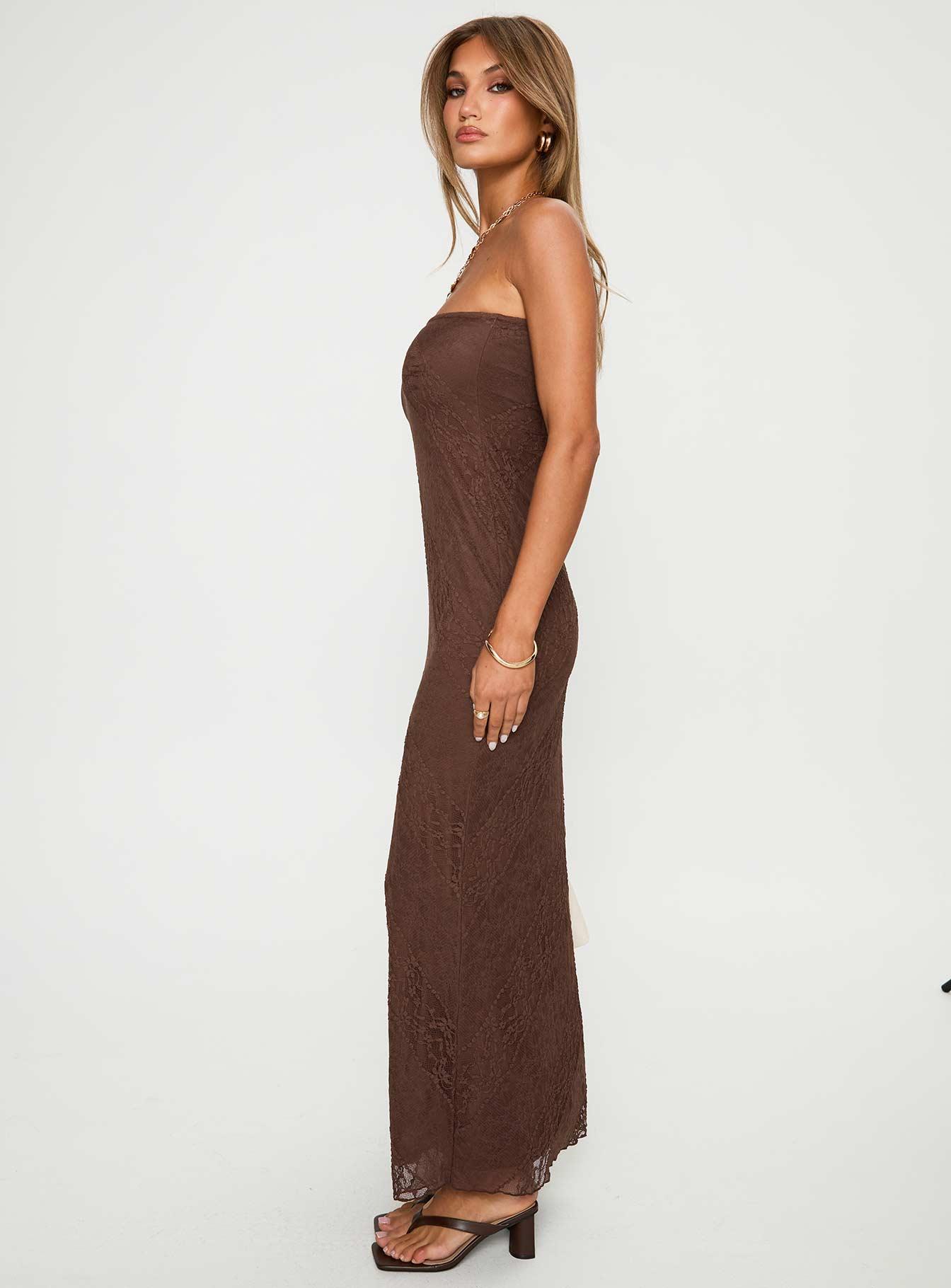 Majorca Strapless Lace Maxi Dress Chocolate Product Image