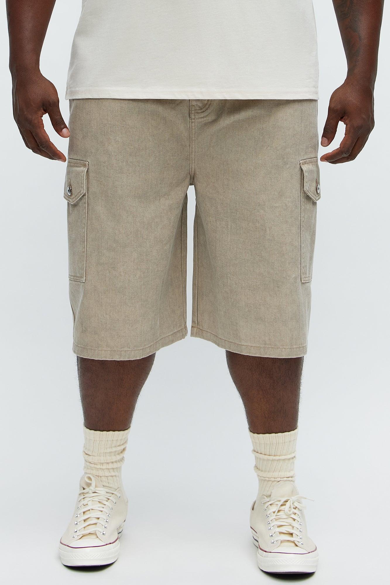 Long Cargo Relaxed Shorts - Khaki Male Product Image