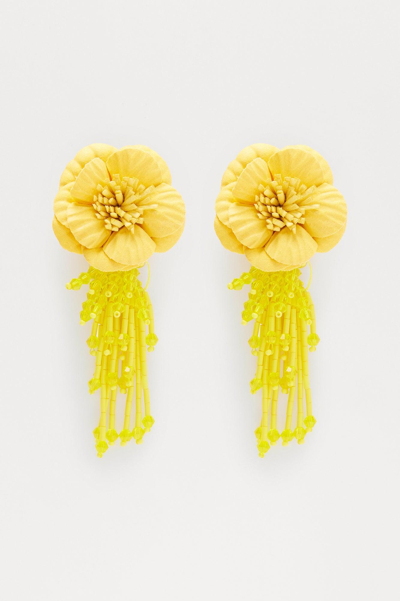Sunbeam Blooms Beaded Drop Earrings - Yellow Product Image