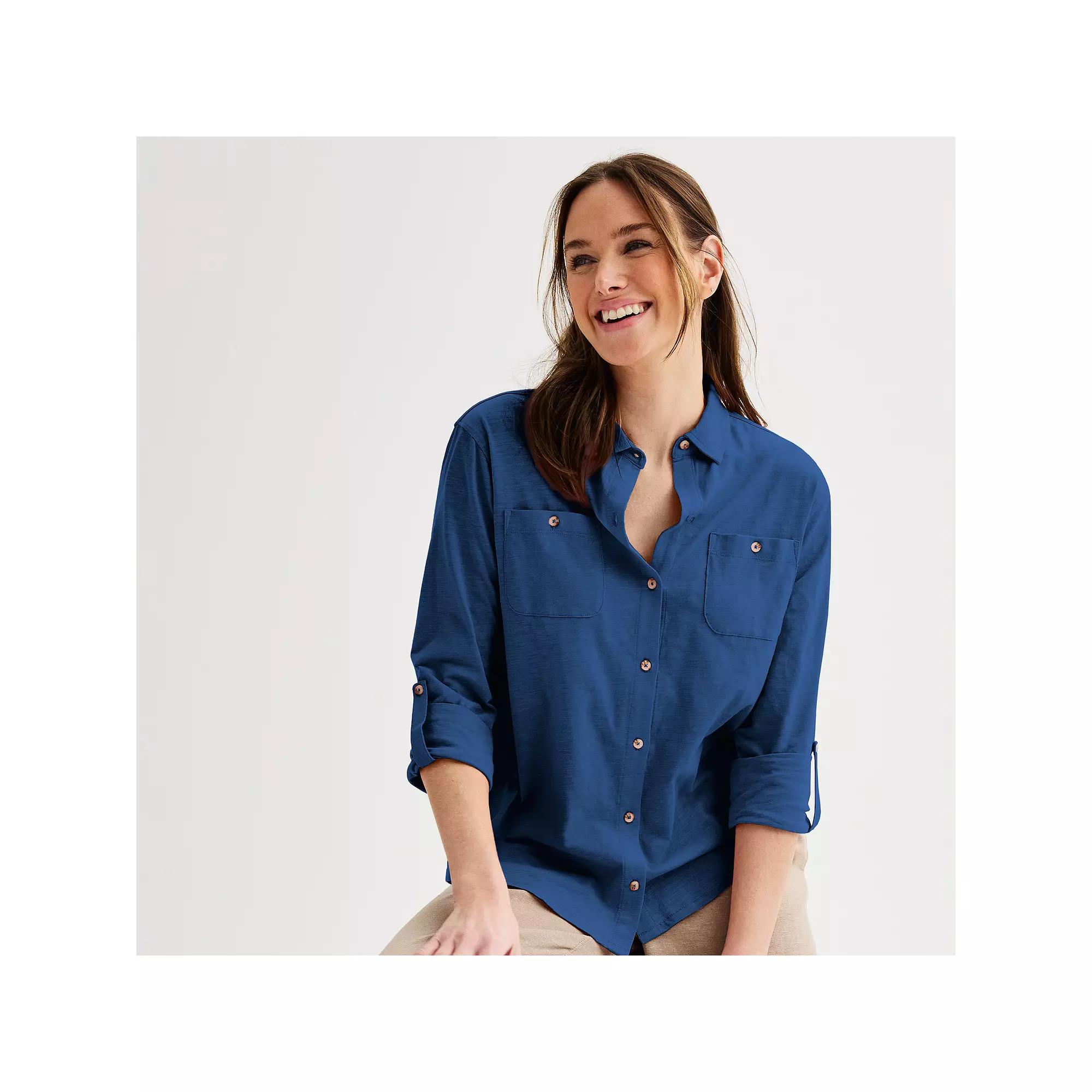 Women's Sonoma Goods For Life® Button Down Knit Top, Size: Small, Blue Beauty Product Image