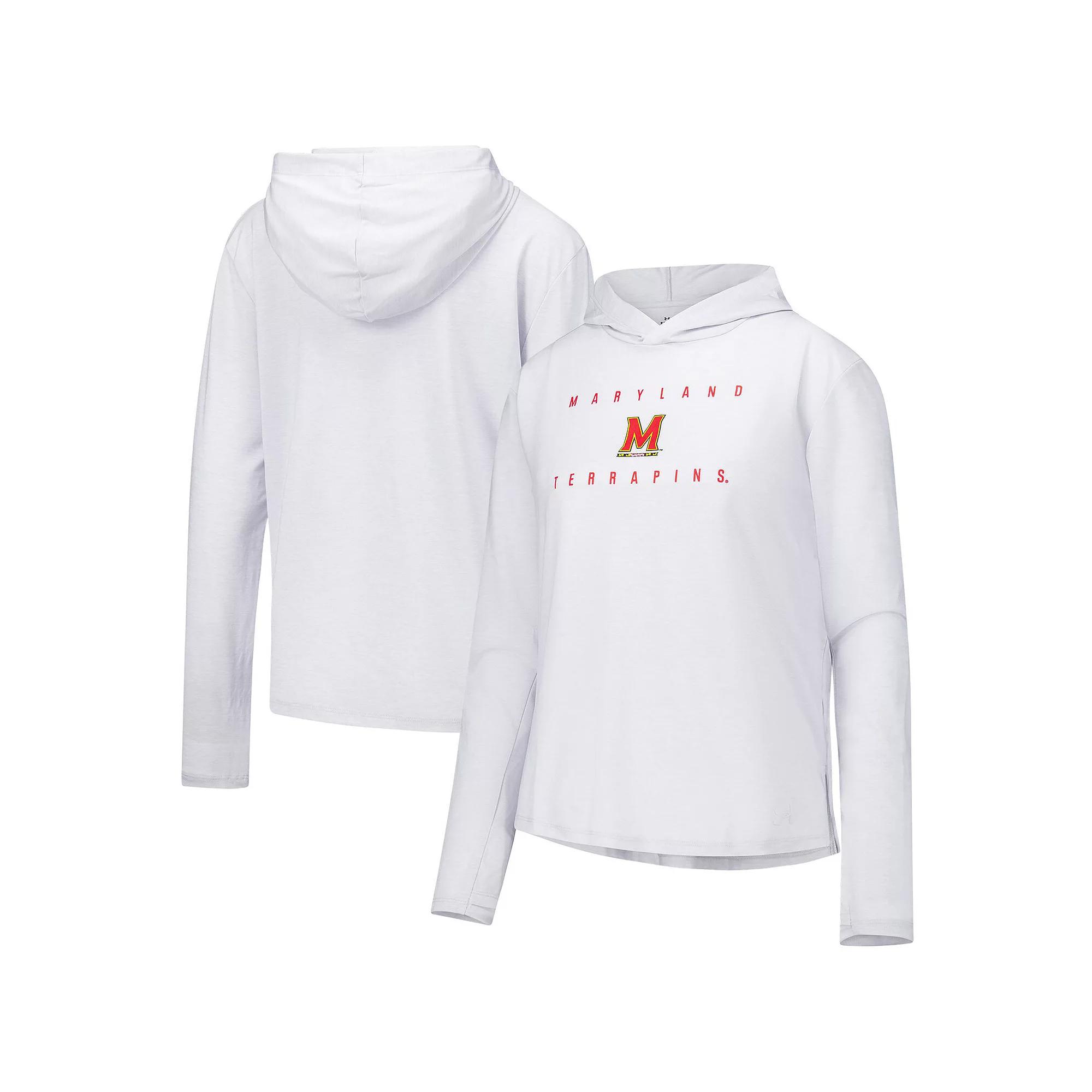 Women's Under Armour White Maryland Terrapins Super-Soft Breezy Long Sleeve Tri-Blend Hoodie T-Shirt,  Product Image