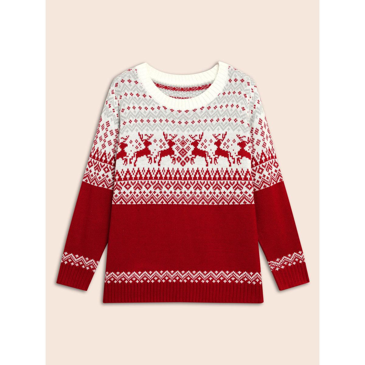 Plus Size Supersoft Essentials Reindeer Print Round Neck Pullover Scarlet Women Elegant Loose Long Sleeve Round Neck Everyday Pullovers BloomChic 30/6X Product Image