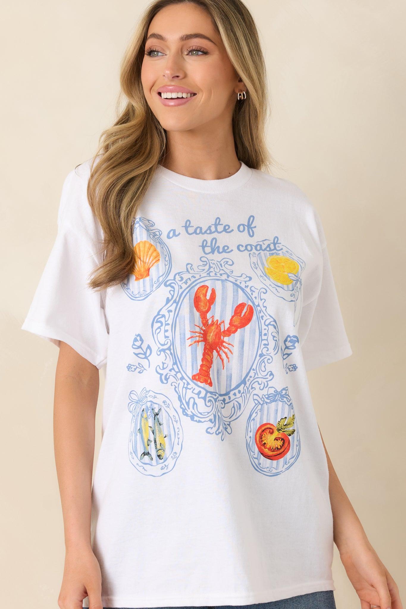 A Taste Of The Coast White Cotton Coastal Graphic Tee L/XL / White Product Image