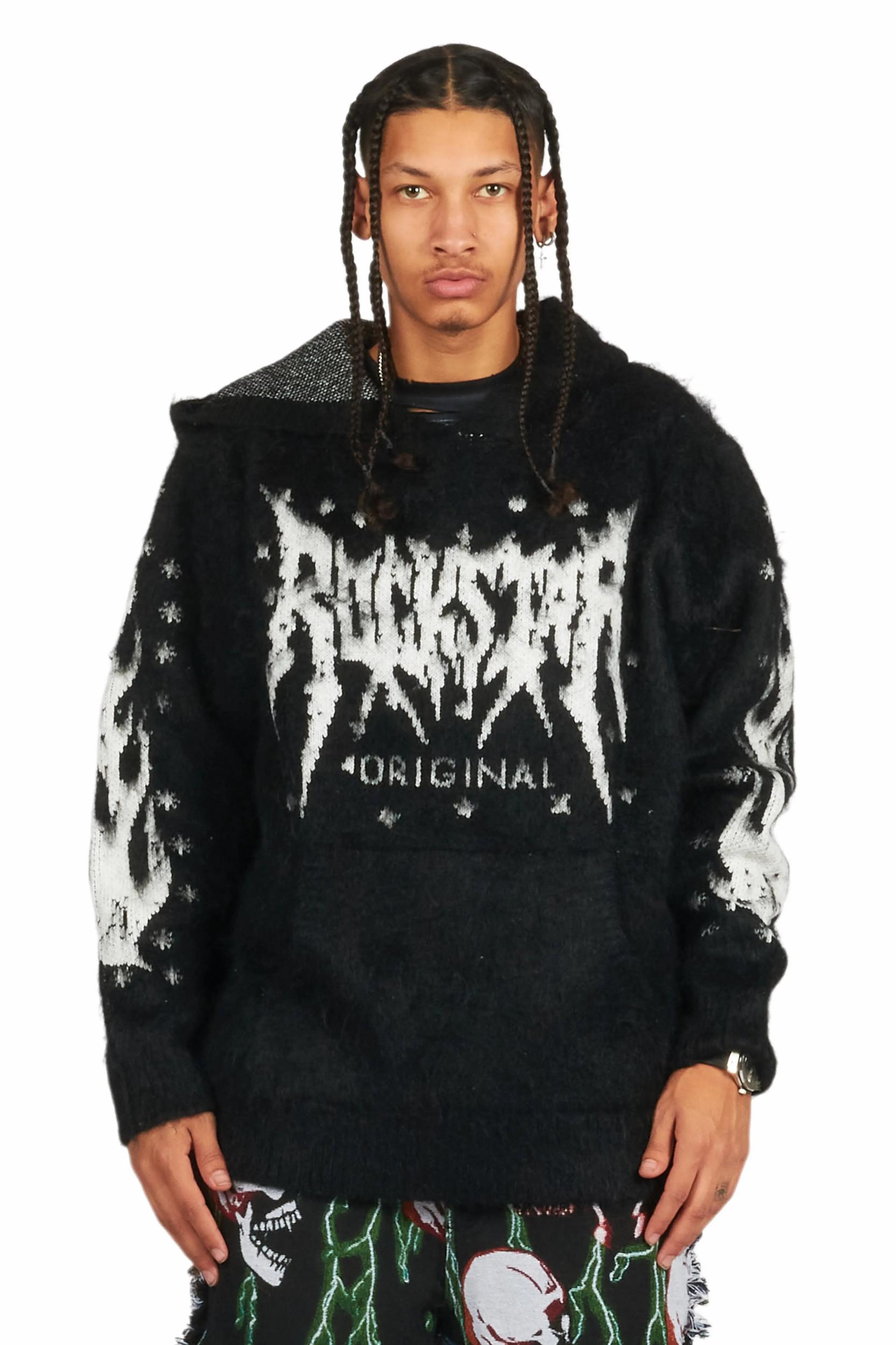 Raymond Black Graphic Knitted Mohair Hoodie Male Product Image