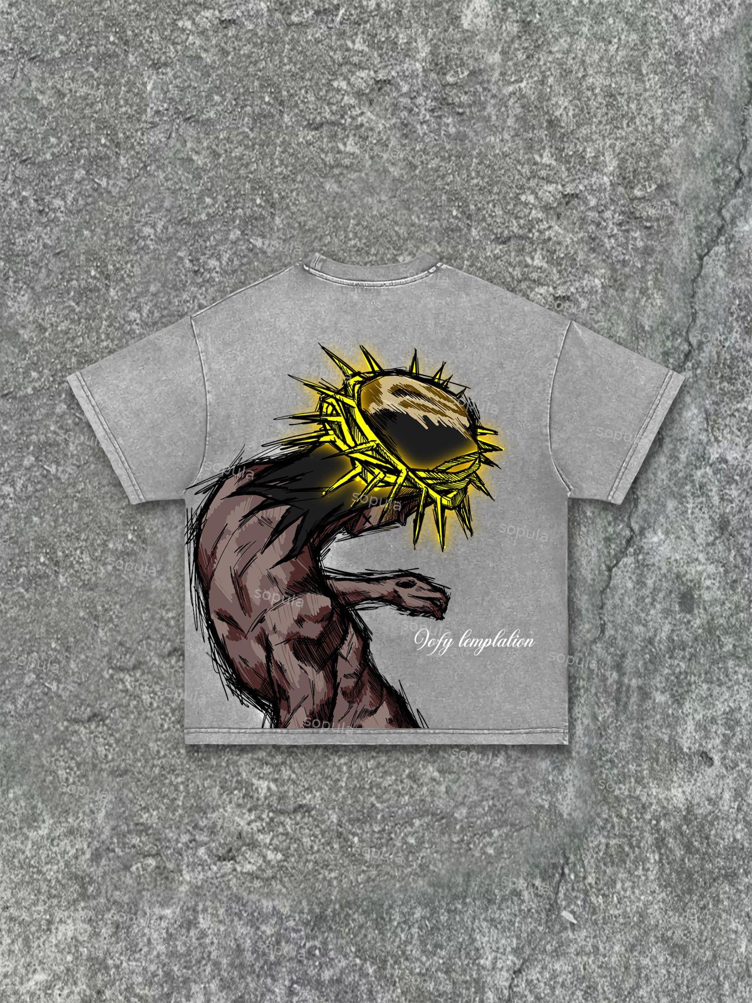 Praying Boy Print Acid Wash T-shirt Product Image