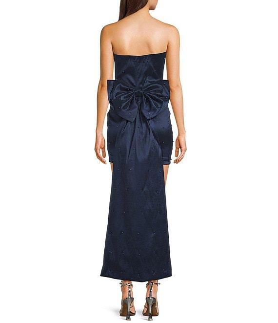 Allison & Kelly Strapless Pearl Taffeta Bow Back Mini Train Dress Product Image