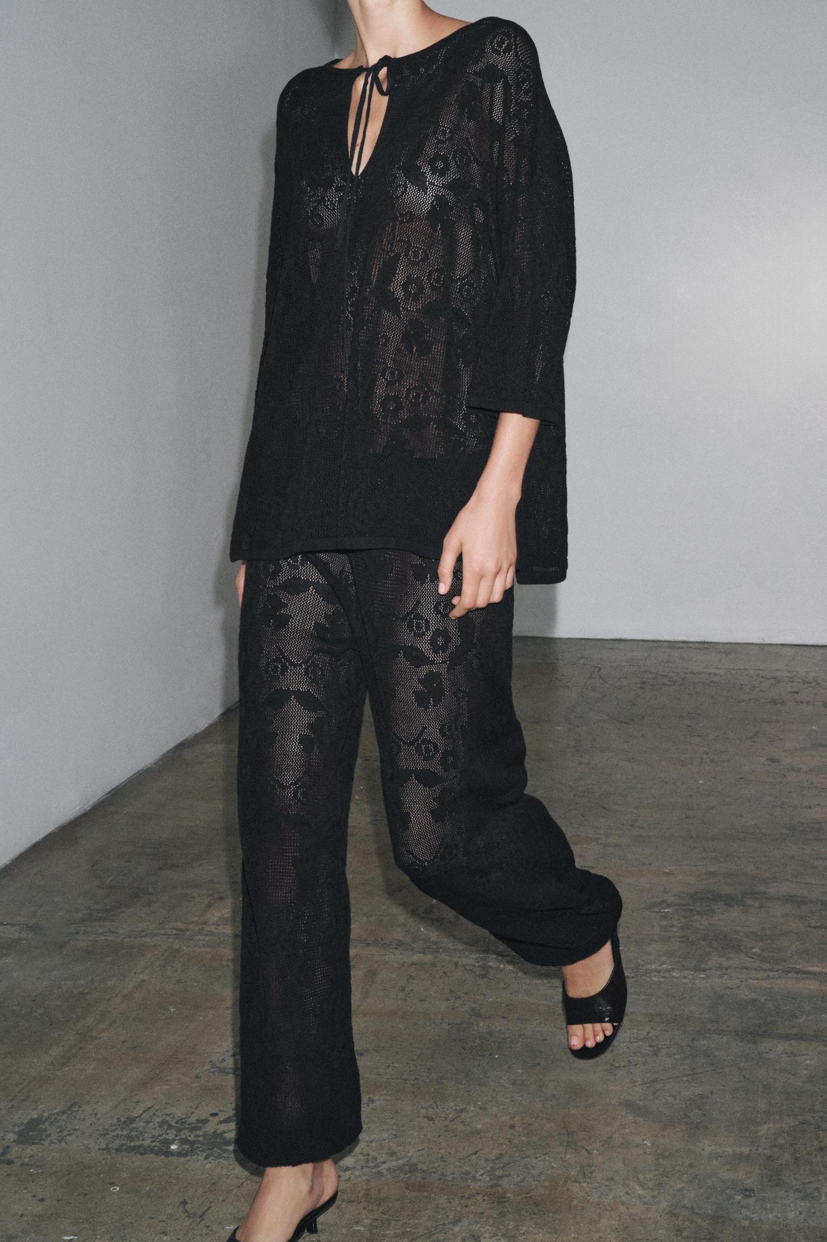 FLORAL TEXTURED KNIT PANTS Product Image