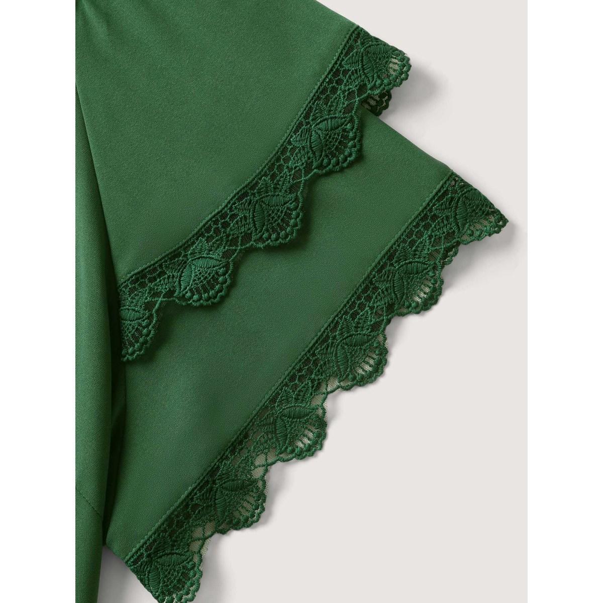 Plus Size DarkGreen Layered Lace Sleeve Belted Solid Jumpsuit Women Cap Sleeve Round Neck Elegant Loose Jumpsuits BloomChic 26/4X Product Image