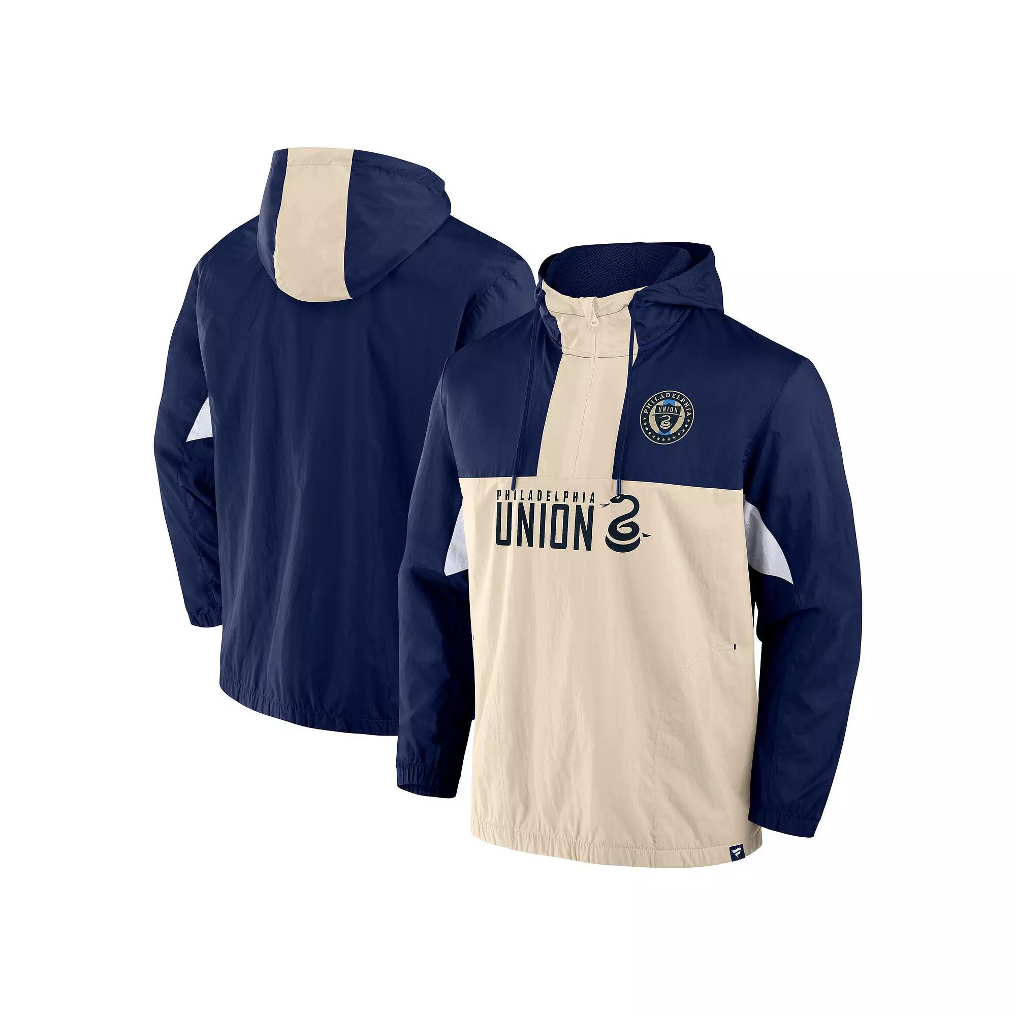 Men's Fanatics Navy Philadelphia Union Free Kick Woven Quarter-Zip Hoodie Jacket,  Product Image