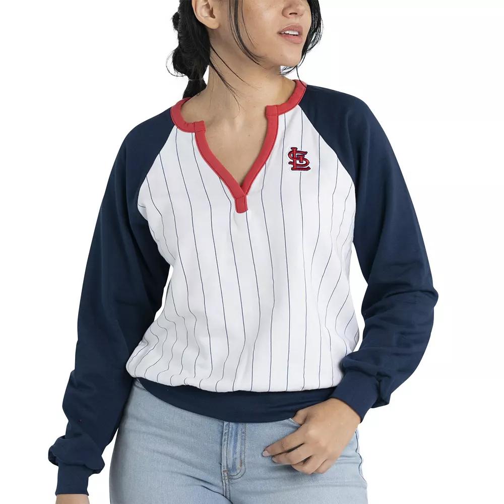 Women's Lusso White/Navy St. Louis Cardinals Mack Fleece V-Neck Pullover Top,  Product Image