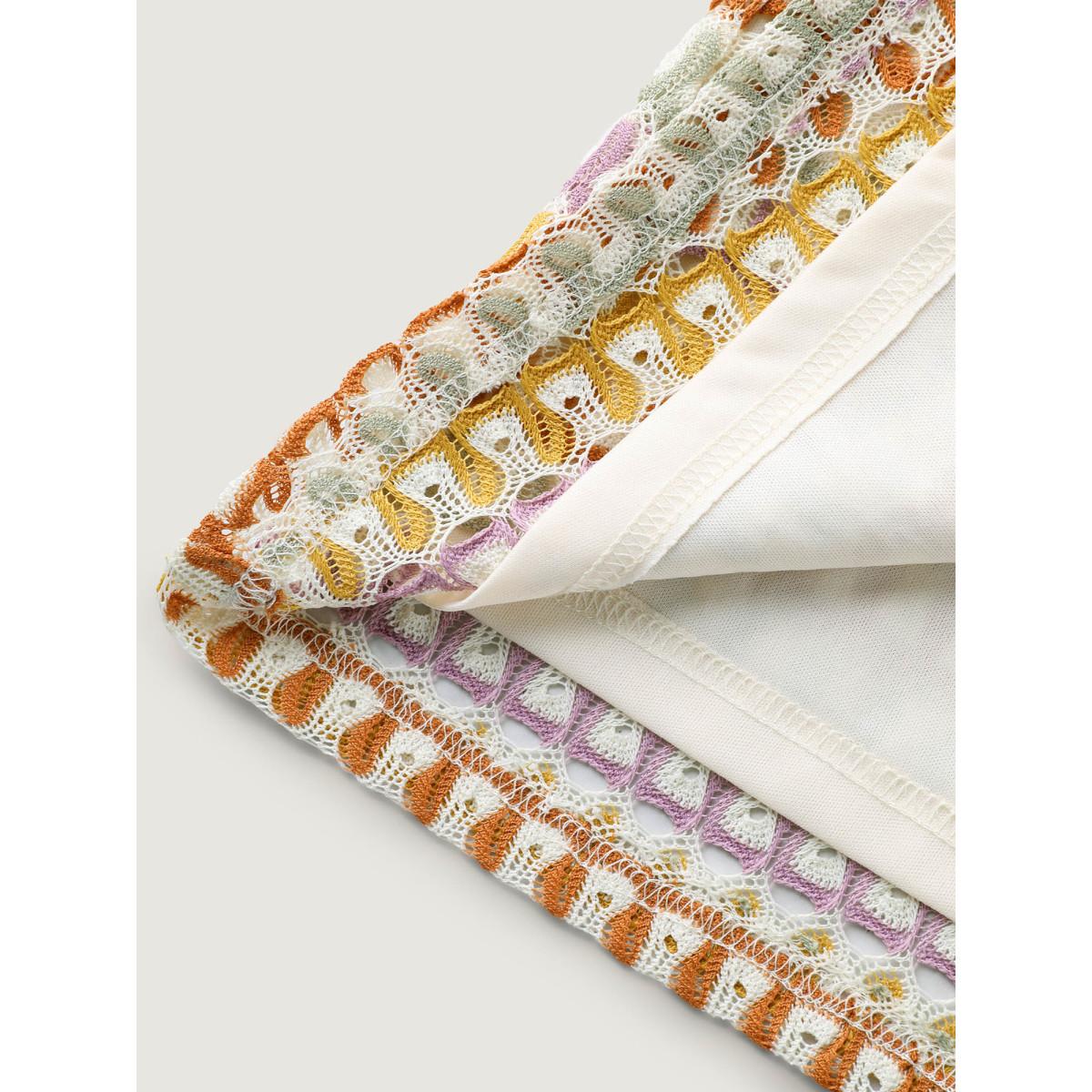 Plus Size Colorful Crochet Stretchy Button T-Shirt Lightorange Women Leisure Texture V-neck Casual T-shirts BloomChic 28/5X Product Image