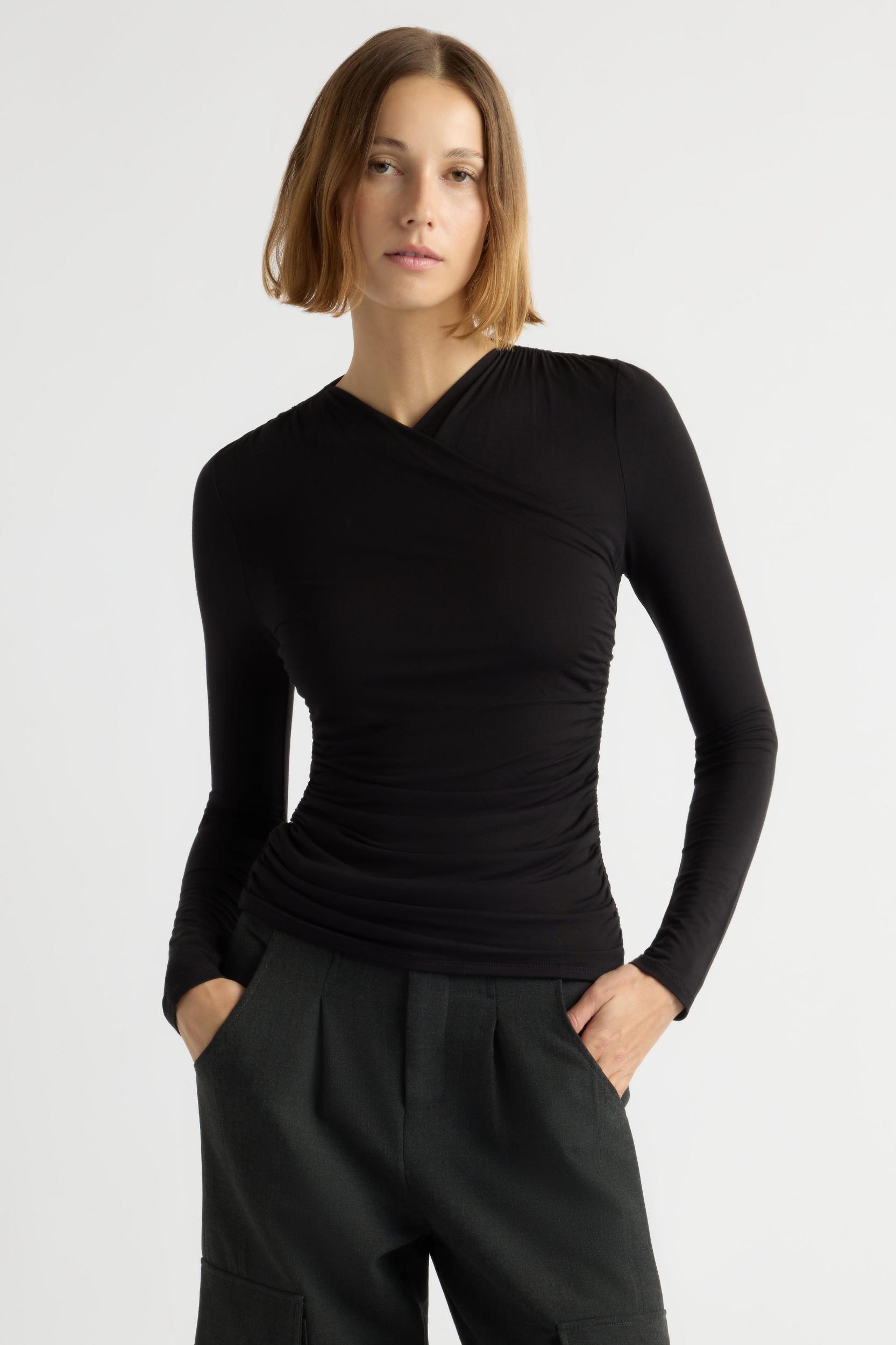 Lilou Wrap-Neck Long-Sleeve Tee Product Image