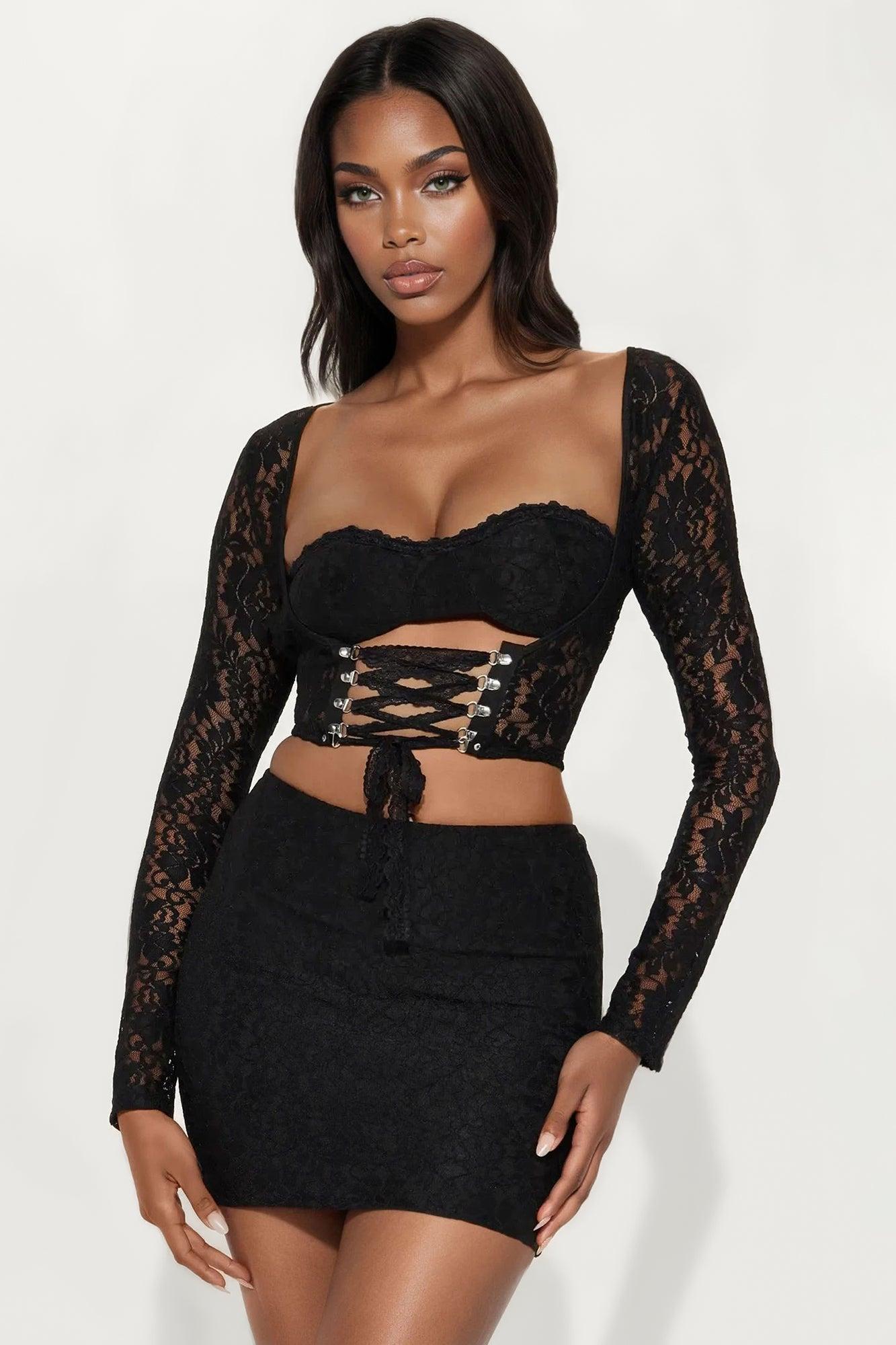 Siren Lace Skirt Set - Black Female Product Image