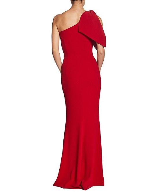 Dress the Population Georgina Asymmetrical Neck Sleeveless Bow Shoulder Maxi Dress Product Image