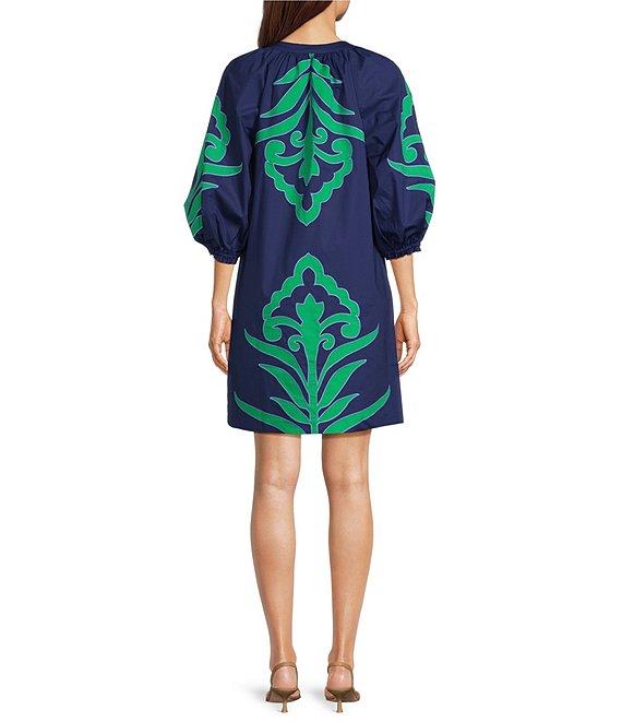 tyler boe Sara Printed Woven Split V-Neck Bracelet Sleeve Dolman Dress Product Image