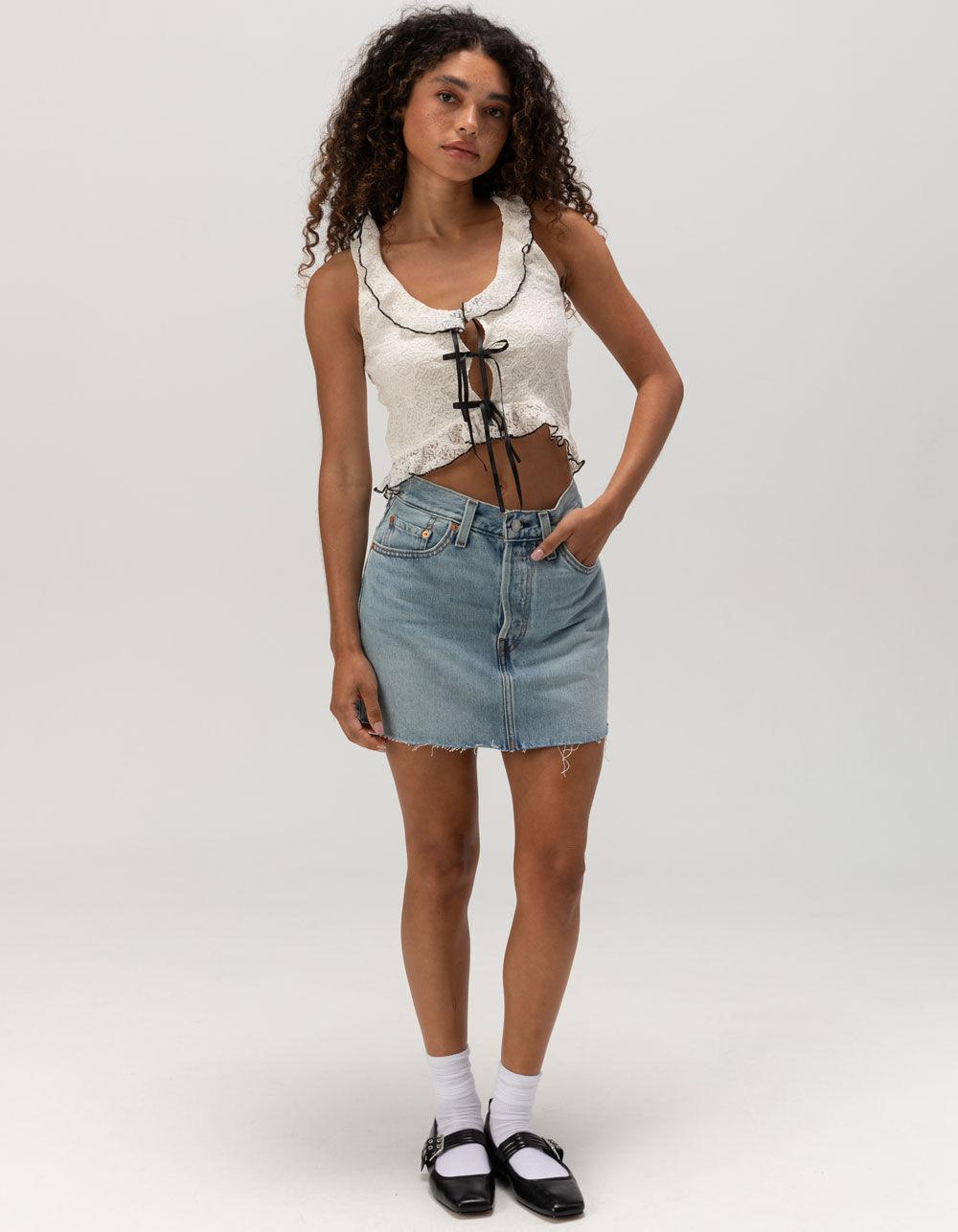 WEST OF MELROSE Lace Ruffle Womens Top - CREAM Product Image