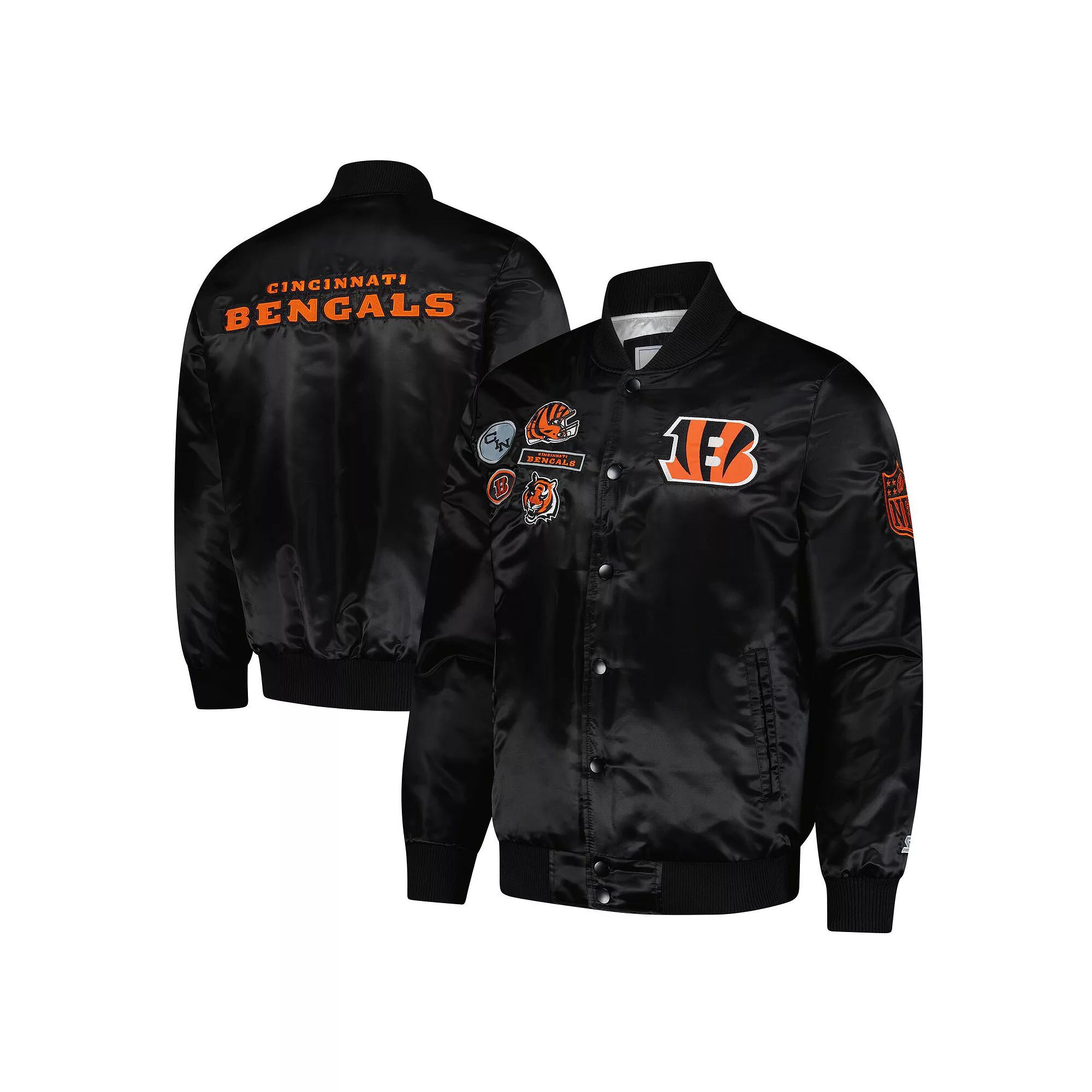 Men's Starter Black Cincinnati Bengals Exclusive Satin Full-Snap Varsity Jacket,  Product Image