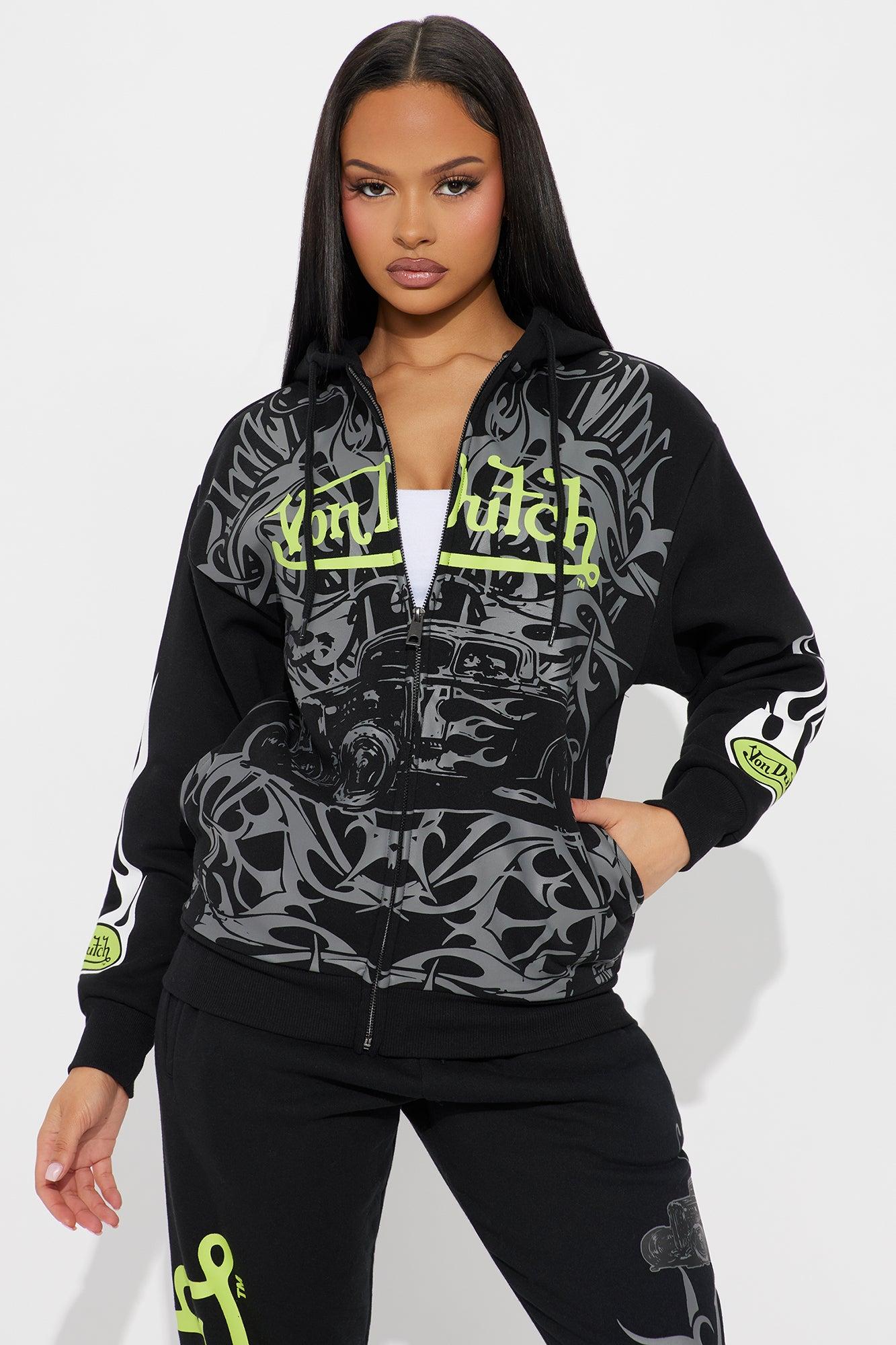 Von Dutch Car Show Zip Front Hoodie - Black/Green Product Image