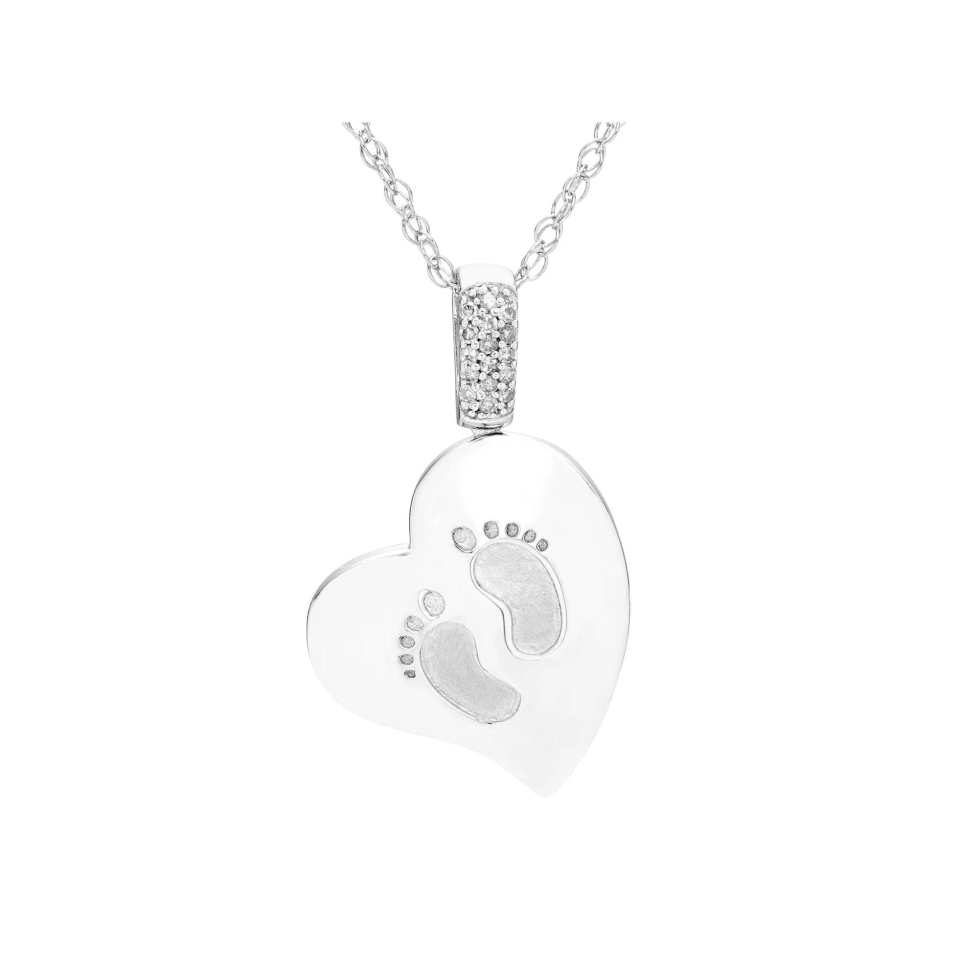 Boston Bay Diamonds Sterling Silver Diamond Accent Heart Footprint Mother's Pendant Necklace, Women's, Size: 18" Product Image