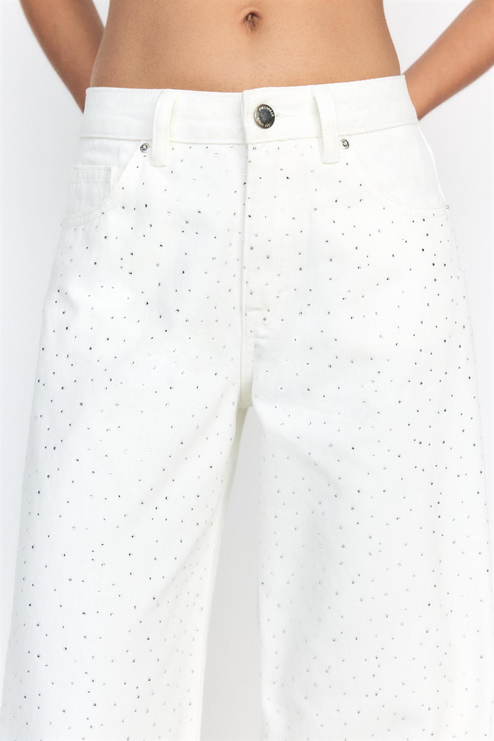 Straight-leg baggy jeans with rhinestones Product Image