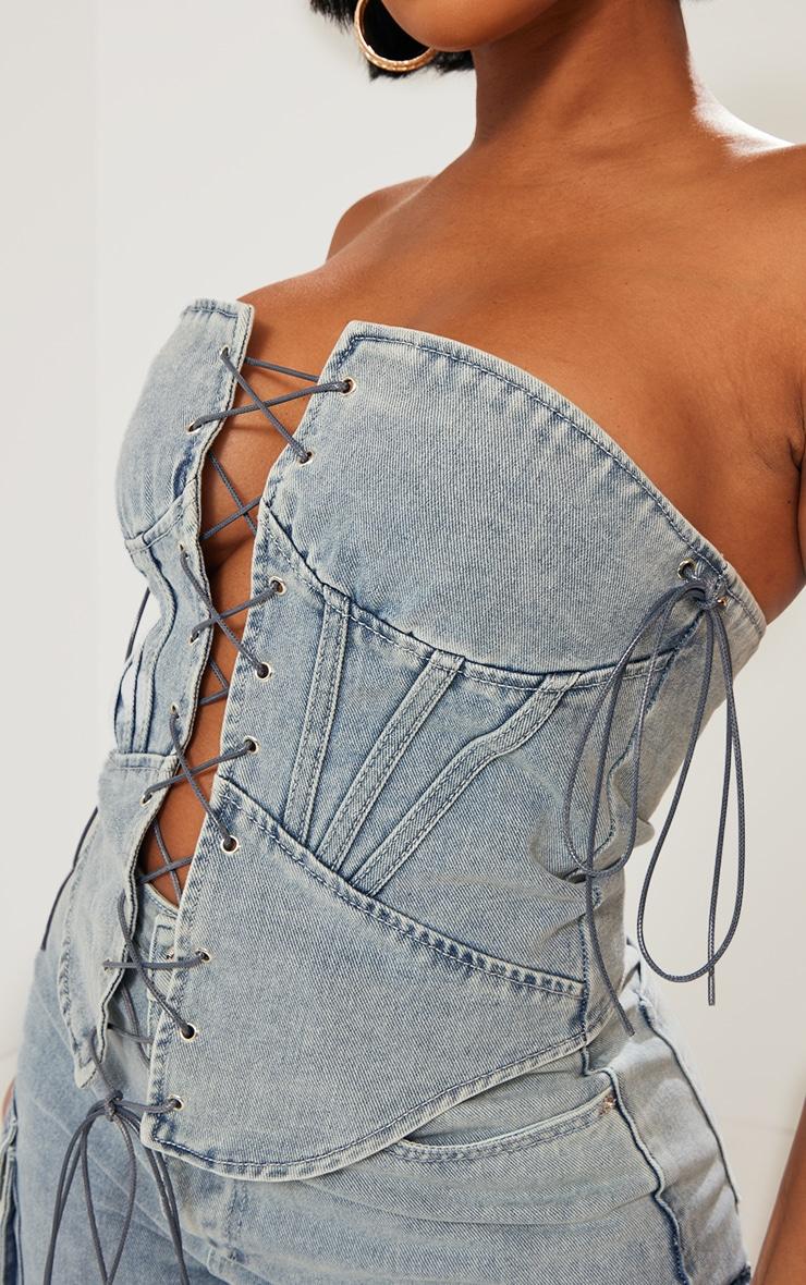 Shape Light Blue Wash Denim Lace Up Front Corset Product Image