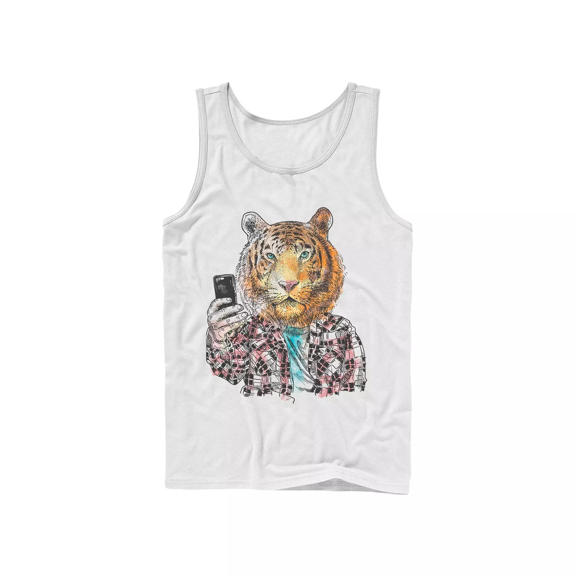 Men's Trendy Tiger Selfie Color Sketch Tank Top,  Product Image