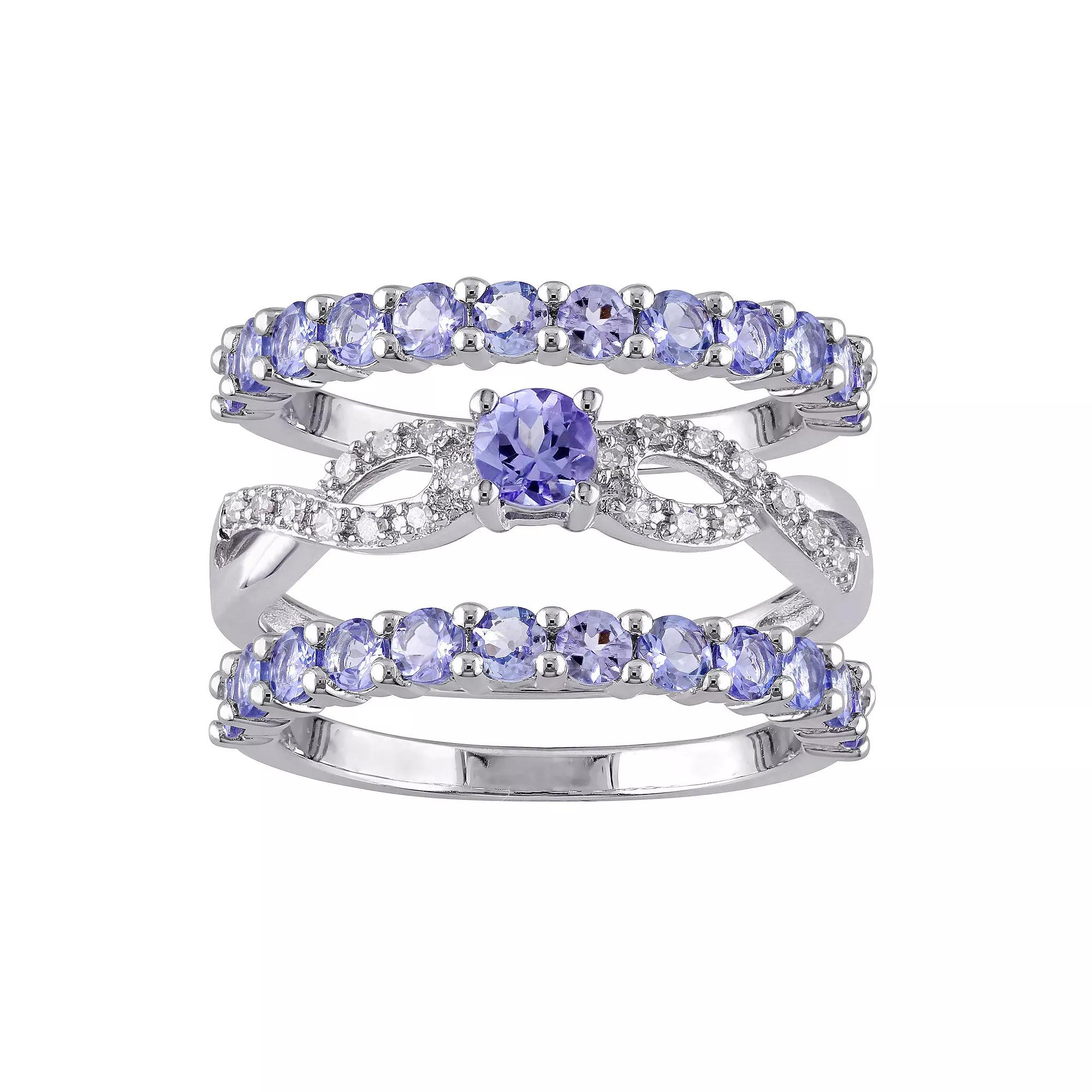 Stella Grace Sterling Silver Tanzanite & 1/10 Carat T.W. Diamond Ring Set, Women's, Size: 7 Product Image