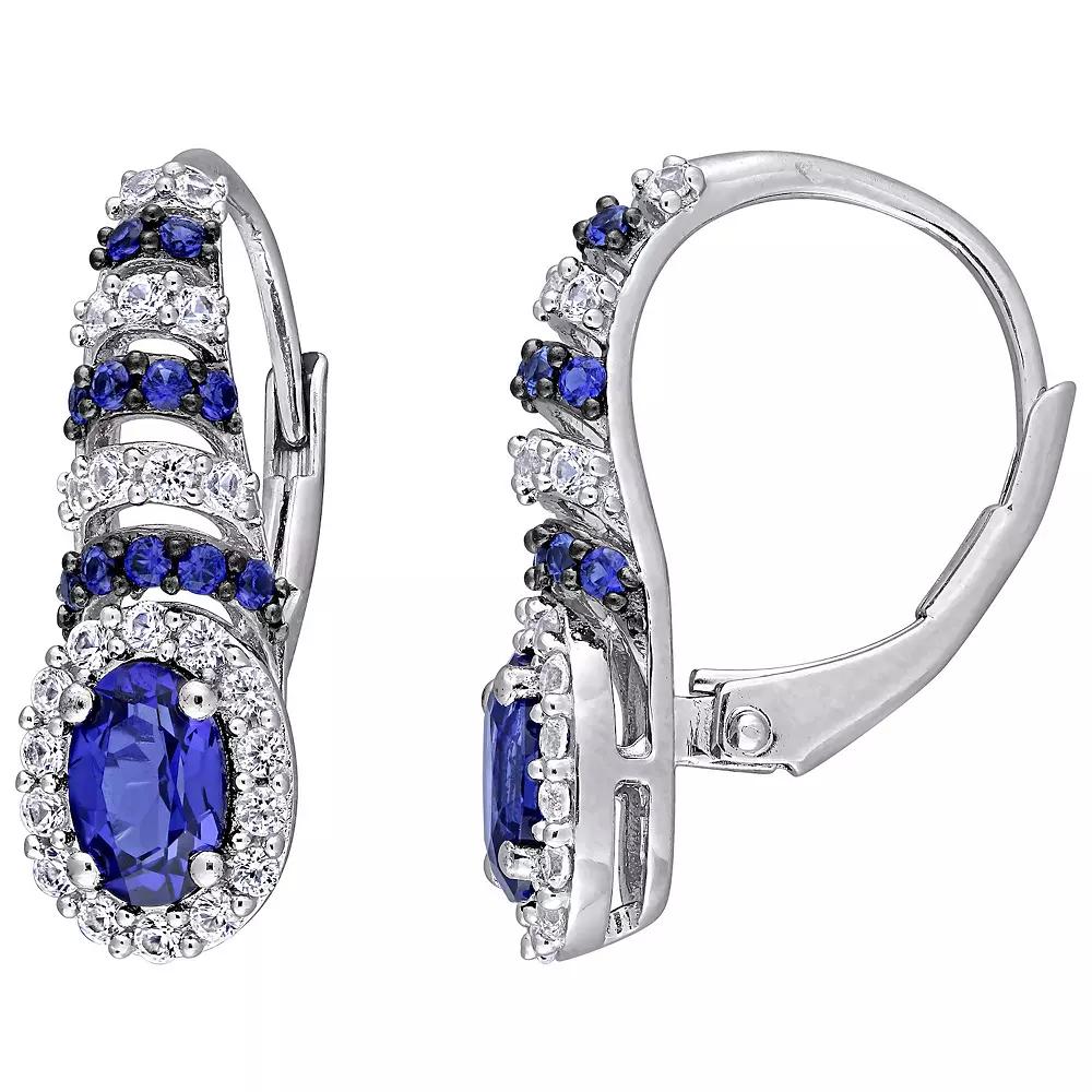 Stella Grace Sterling Silver Lab-Created Blue & White Sapphire Oval Leverback Earrings, Women's Product Image