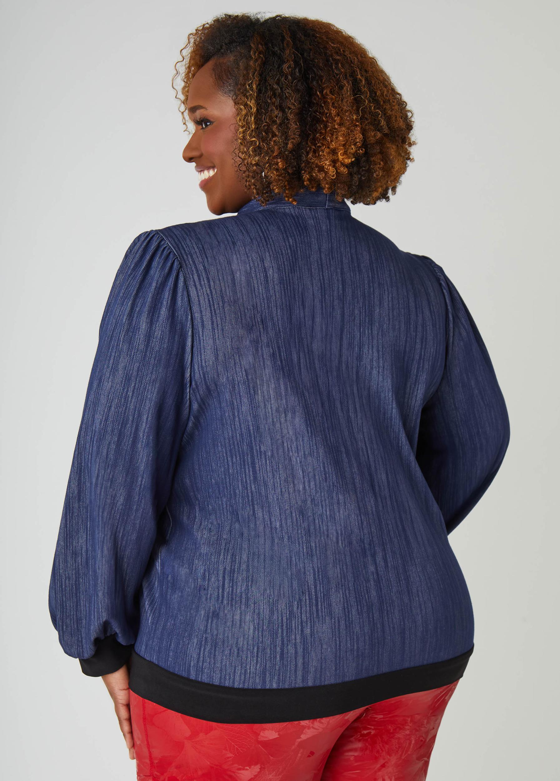 Tie Neck Textured Denim Top Product Image