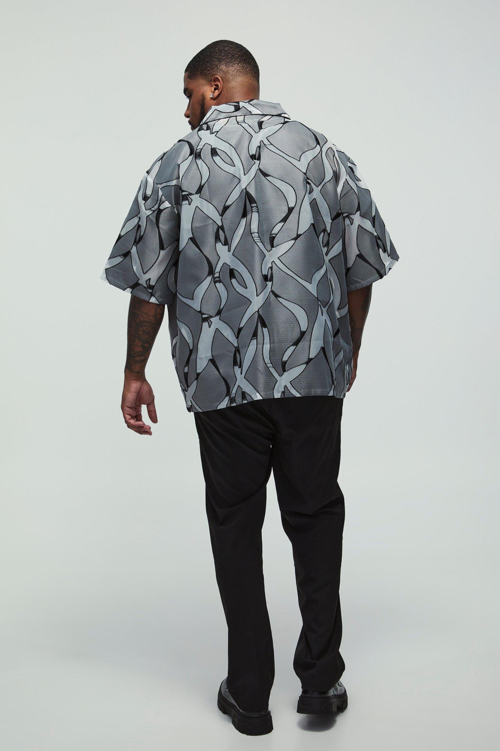 Plus Abstract Sheer Revere Shirt | boohooMAN USA Product Image