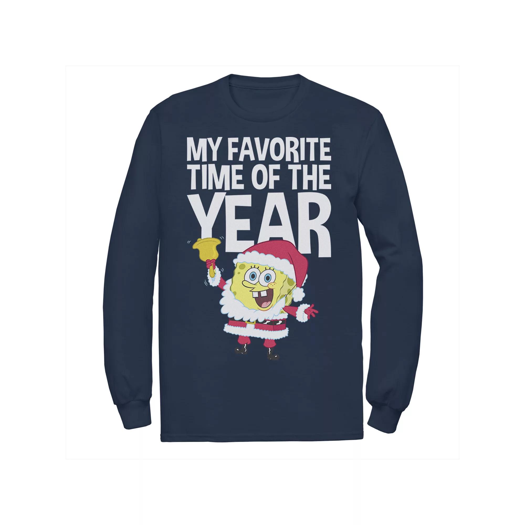 Men's Spongebob Squarepants Santa Christmas Favortie Time Tee, Size: Medium, Black Product Image