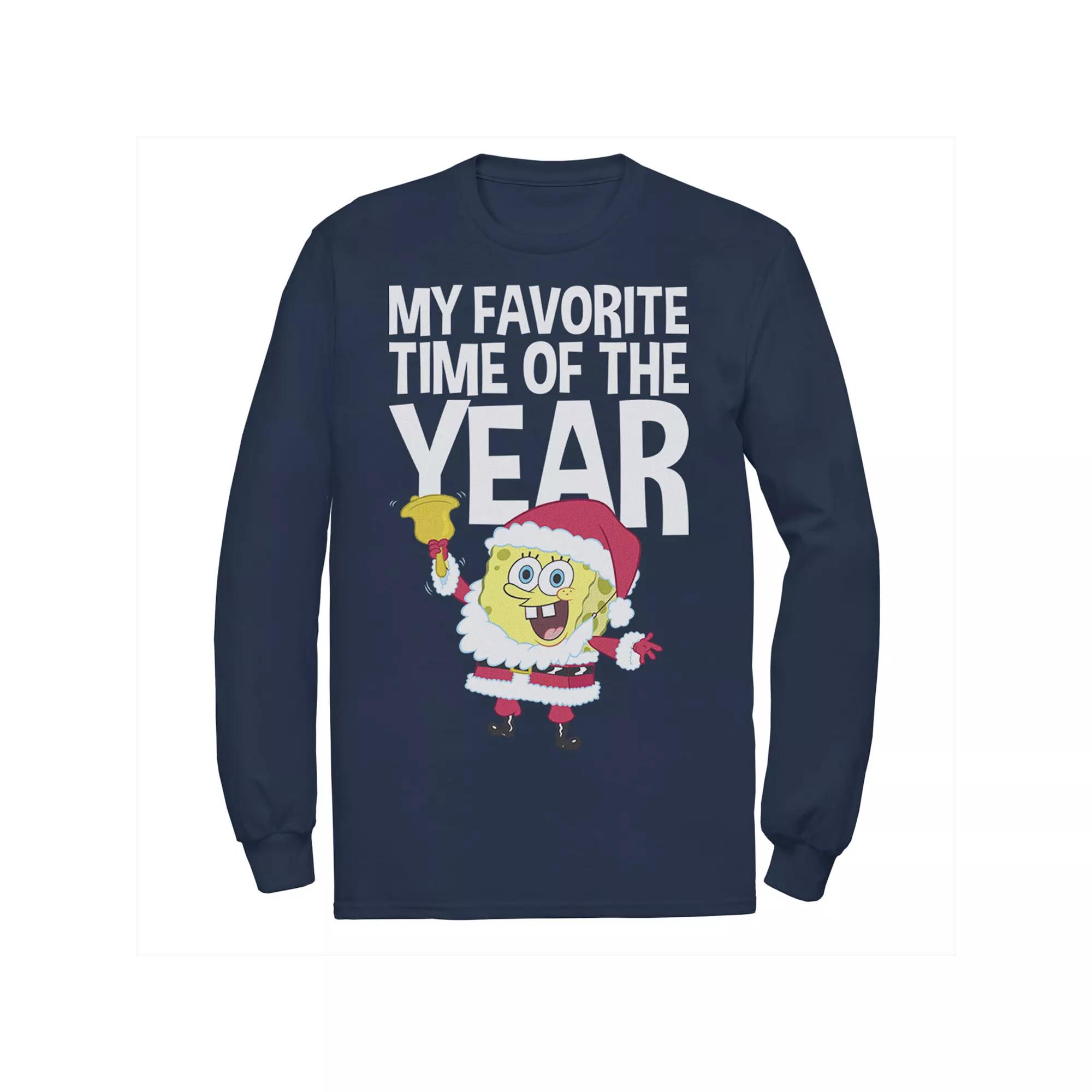 Men's Nickelodeon Spongebob Squarepants Santa Christmas Favortie Time Long Sleeve Graphic Tee,  Product Image