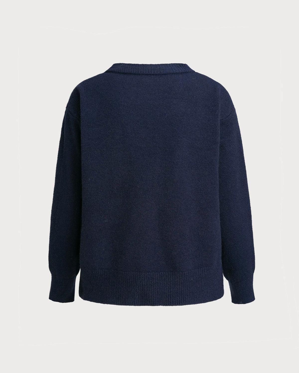 Navy Single Breasted Knit Cardigan Product Image