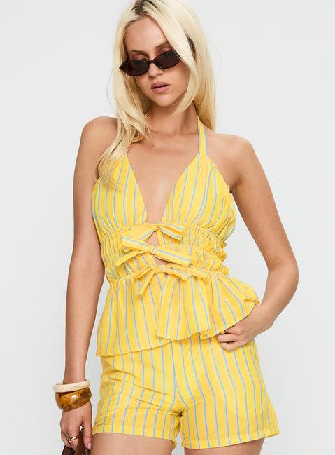 Delicacy Tie Detail Top Yellow Stripe Product Image