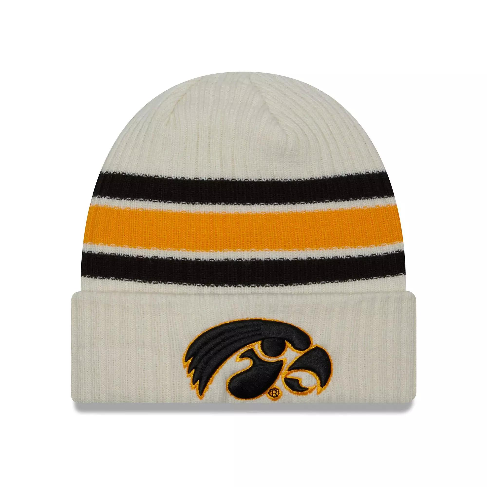 Men's New Era Cream Iowa Hawkeyes Vintage Cuffed Knit Hat, Beige Product Image