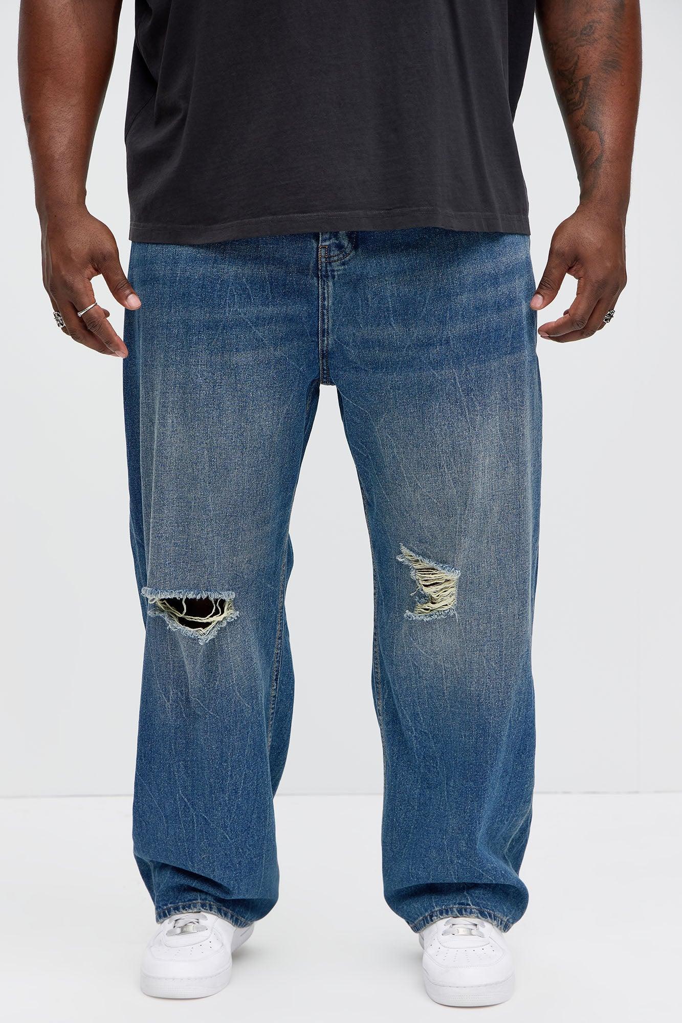 Luke Distressed Baggy Jeans - Medium Blue Wash Product Image