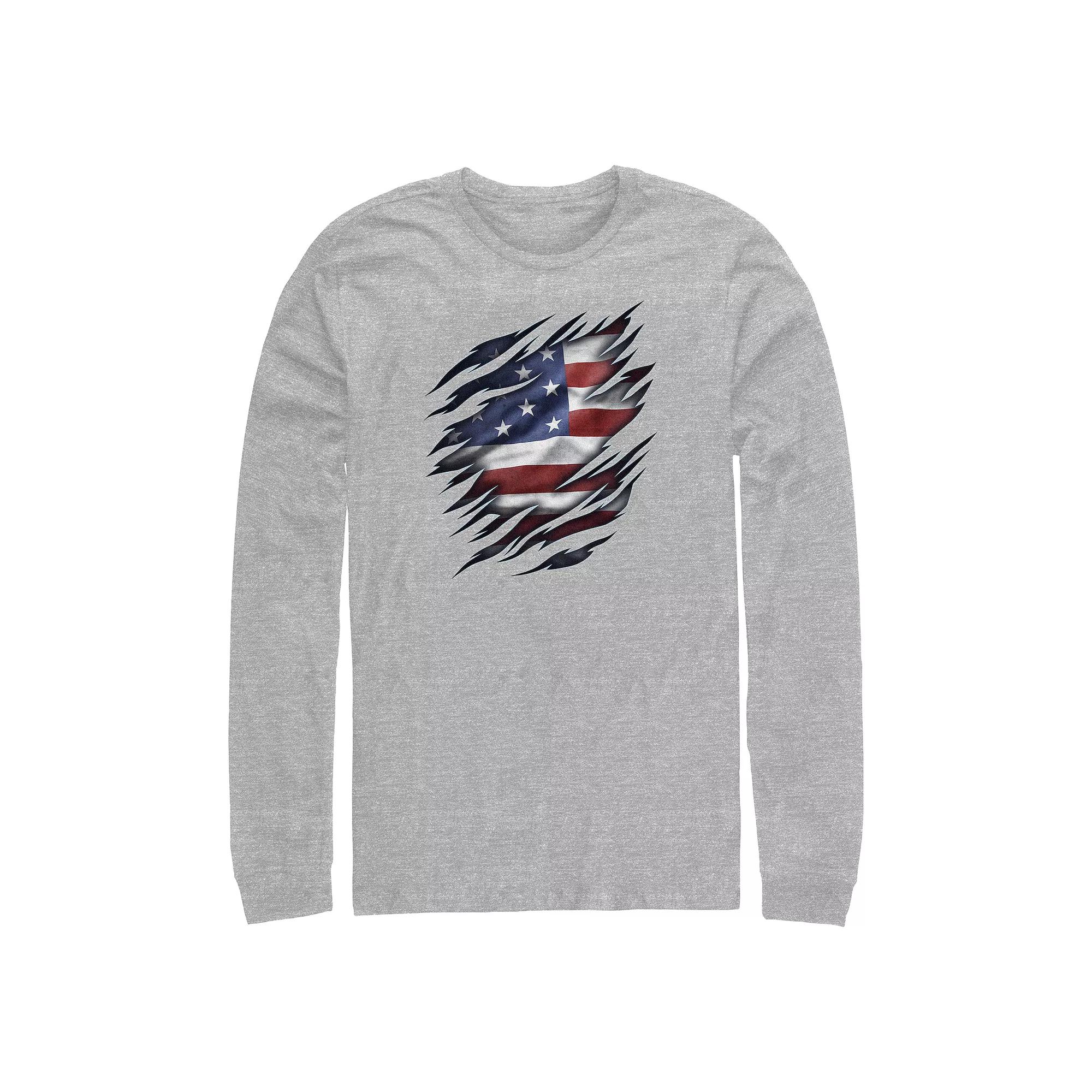 Big & Tall USA Flag Breaking Through Long Sleeve Graphic Tee, Men's, Size: 5XL, Athletic Grey Product Image