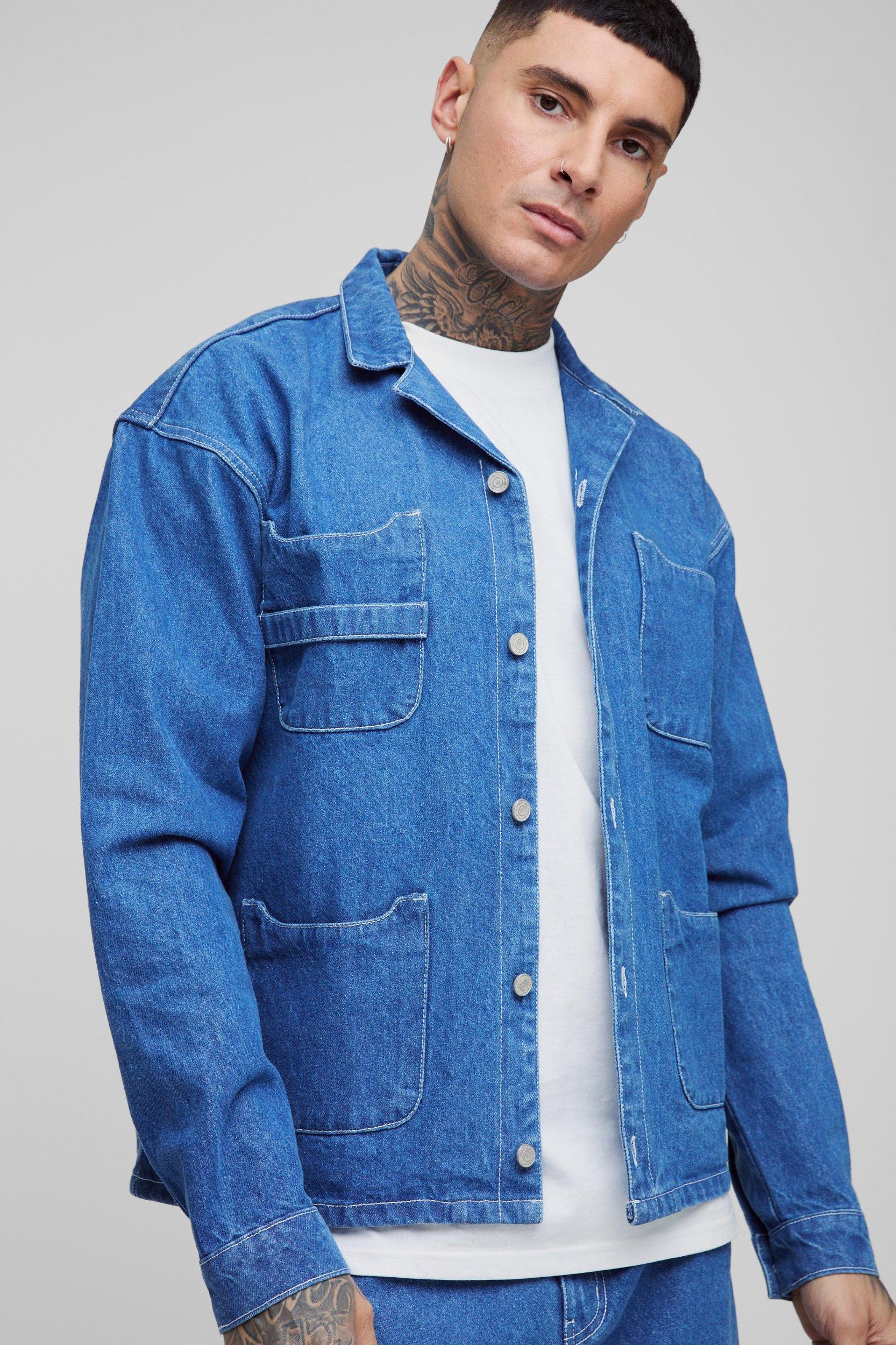 Tall Oversized Carpenter Pocket Denim Shirt | boohooMAN USA Product Image