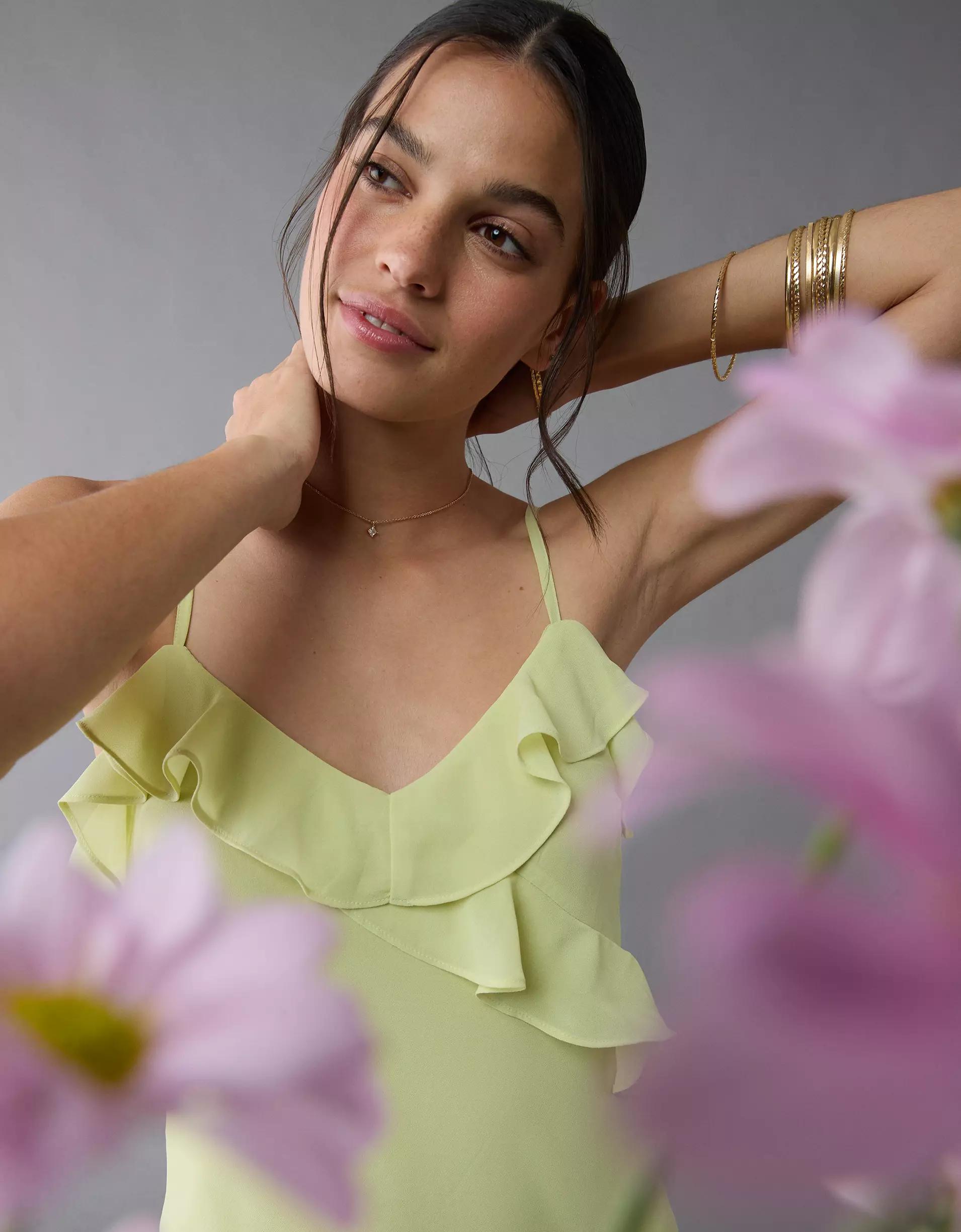 AE Asymmetrical Ruffle Maxi Slip Dress Product Image