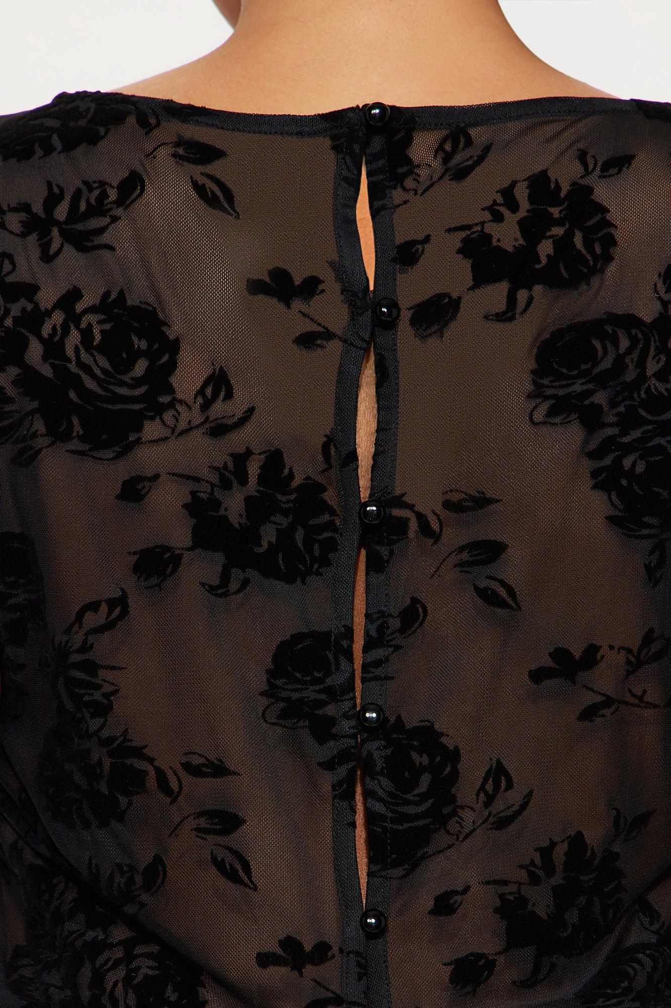 Lizette Boat Neck Mesh Top - Black Product Image