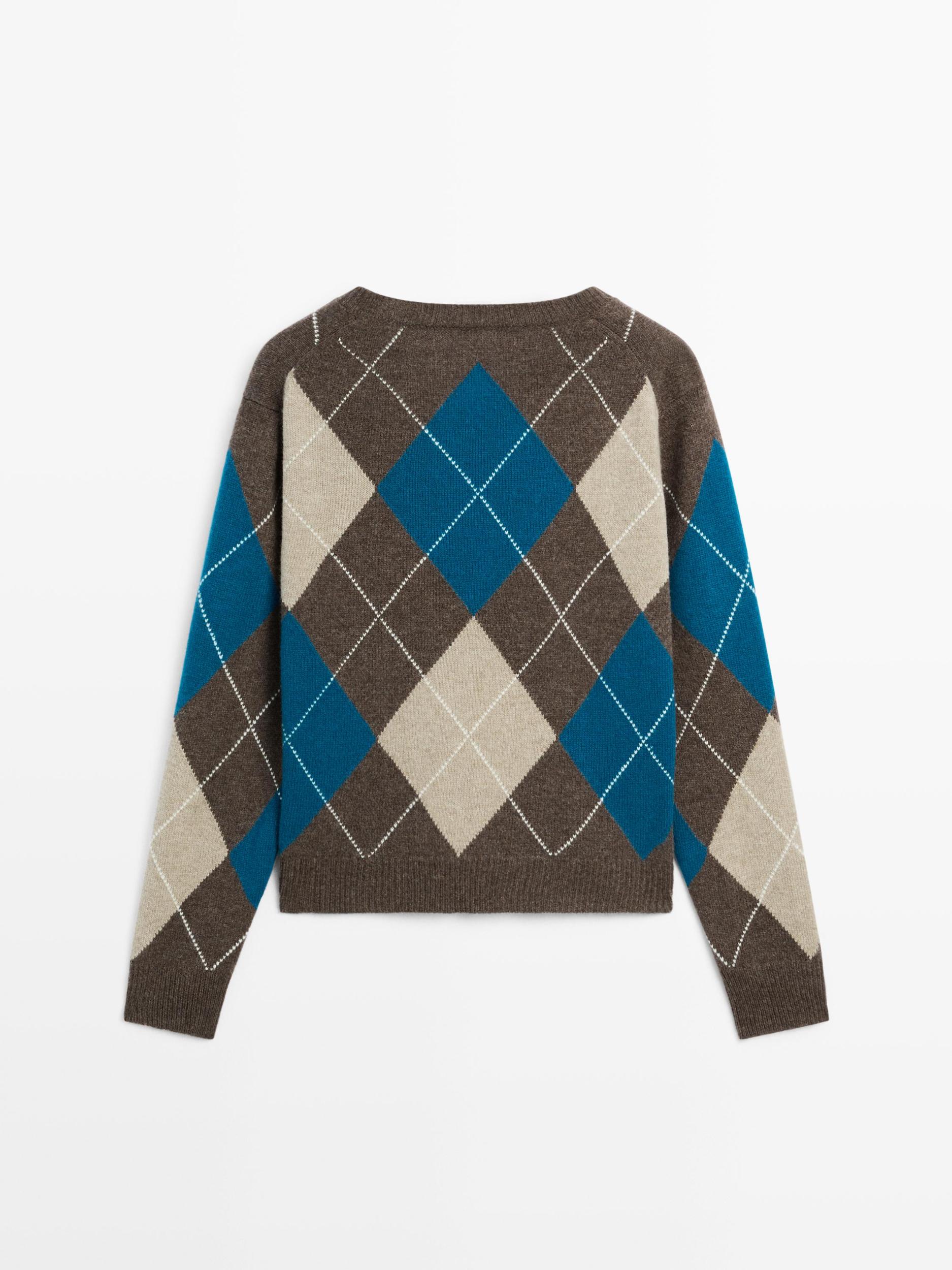 Wool blend argyle knit sweater Product Image