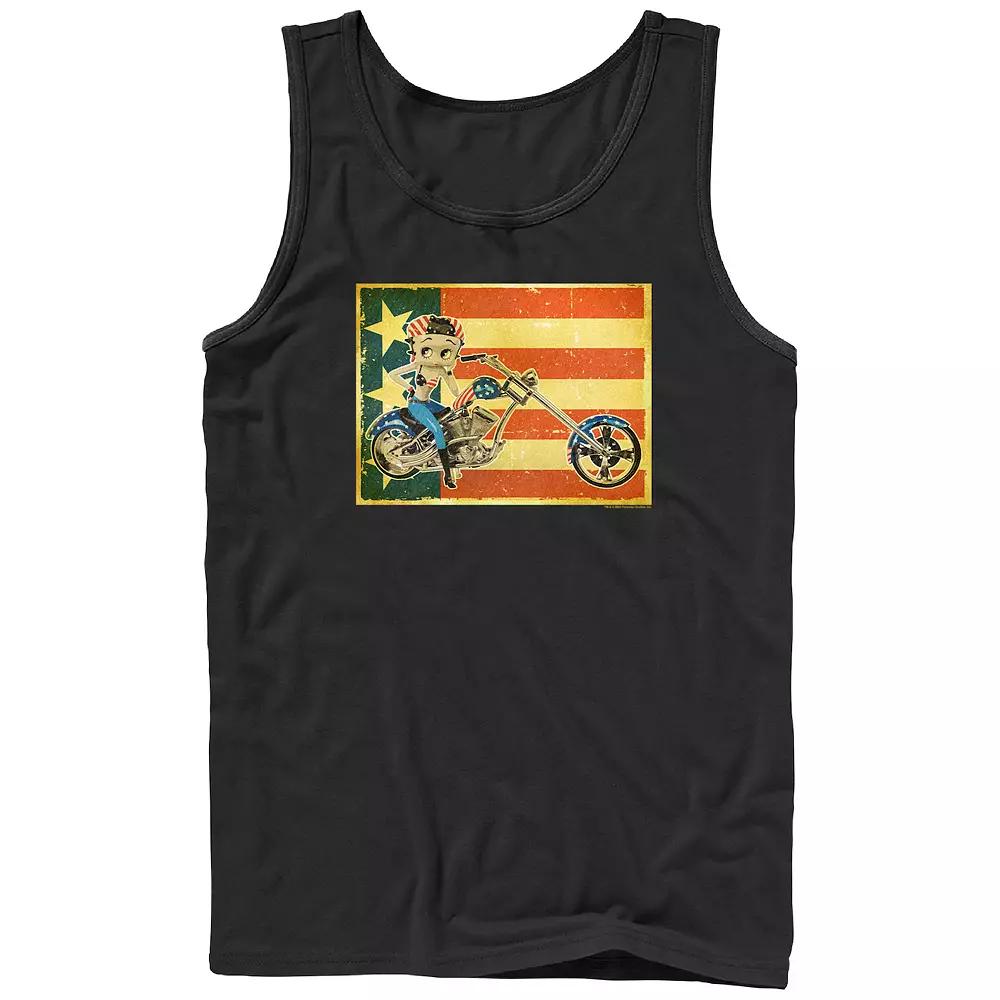 Men's Betty Boop Biker USA Flag Background Graphic Tank Top,  Product Image