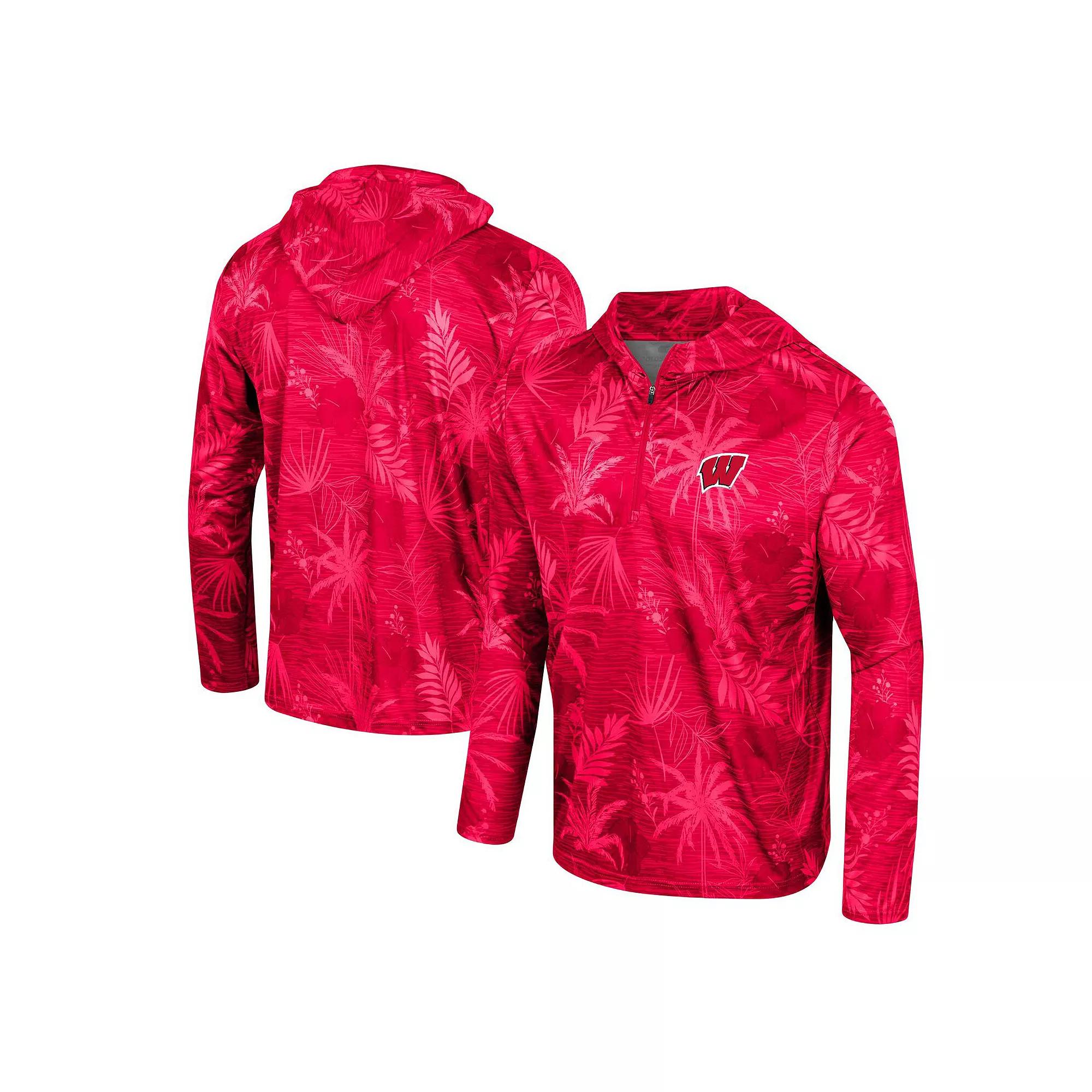 Men's Colosseum Crimson Oklahoma Sooners Palms Printed Lightweight Quarter-Zip Hooded Top,  Product Image